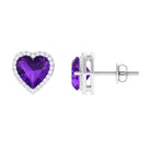 3 CT Heart Shape Amethyst and Diamond Halo Stud Earrings Amethyst - ( AAA ) - Quality - Rosec Jewels