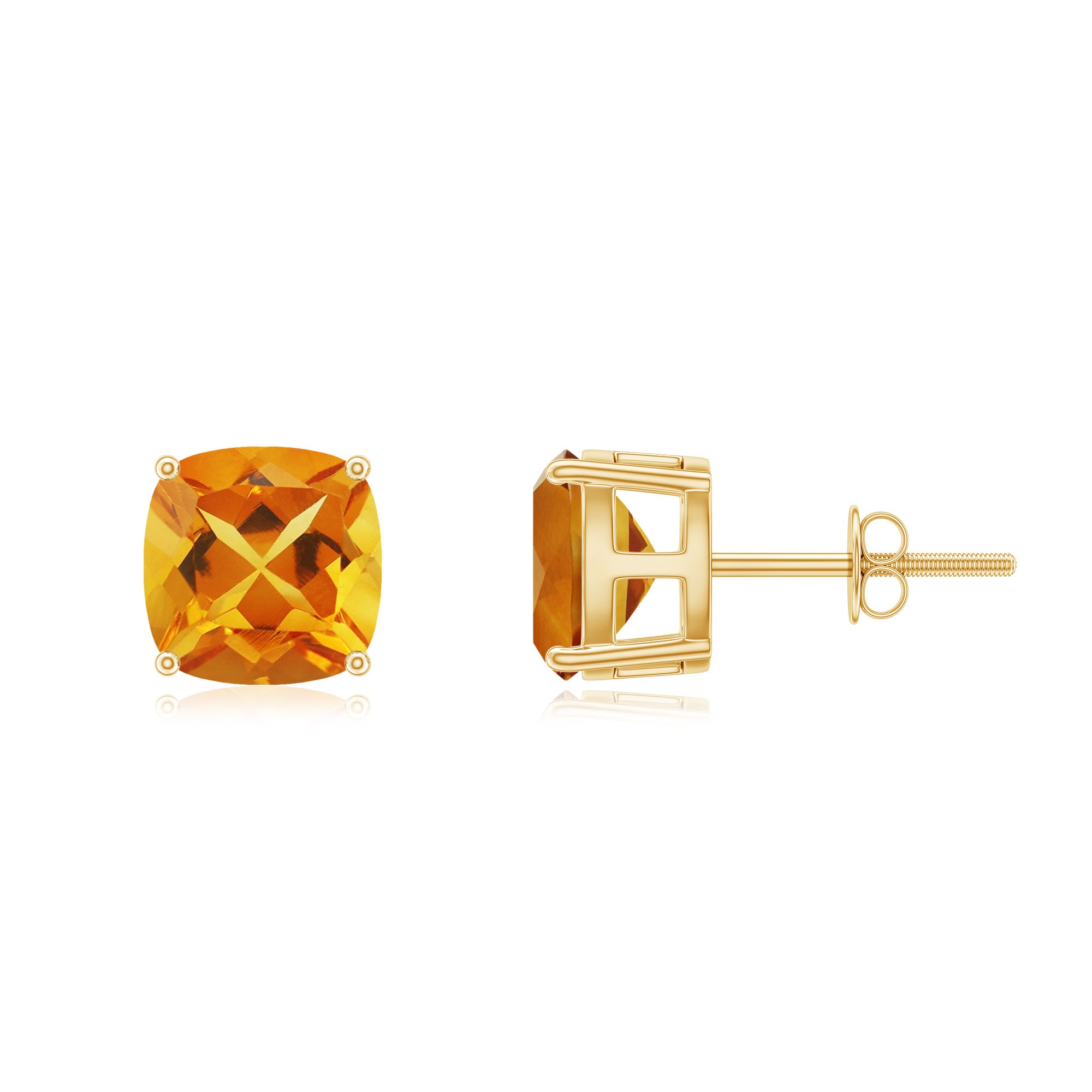 Cushion Cut Citrine Solitaire Stud Earrings Citrine - ( AAA ) - Quality - Rosec Jewels