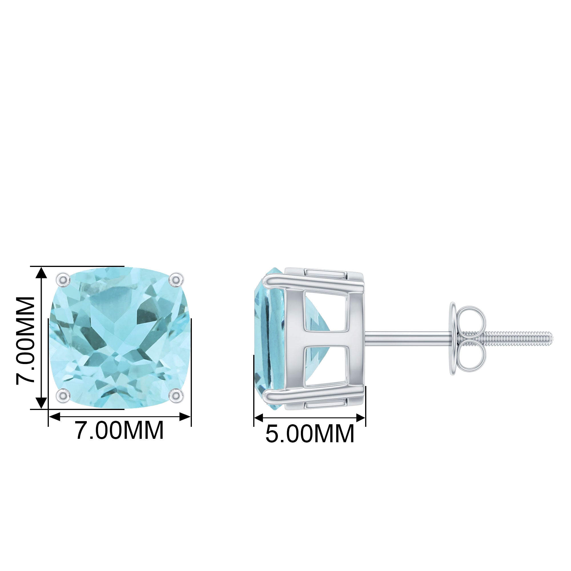 4.25 CT Cushion Cut Sky Blue Topaz Solitaire Stud Earrings in Prong Setting Sky Blue Topaz - ( AAA ) - Quality - Rosec Jewels