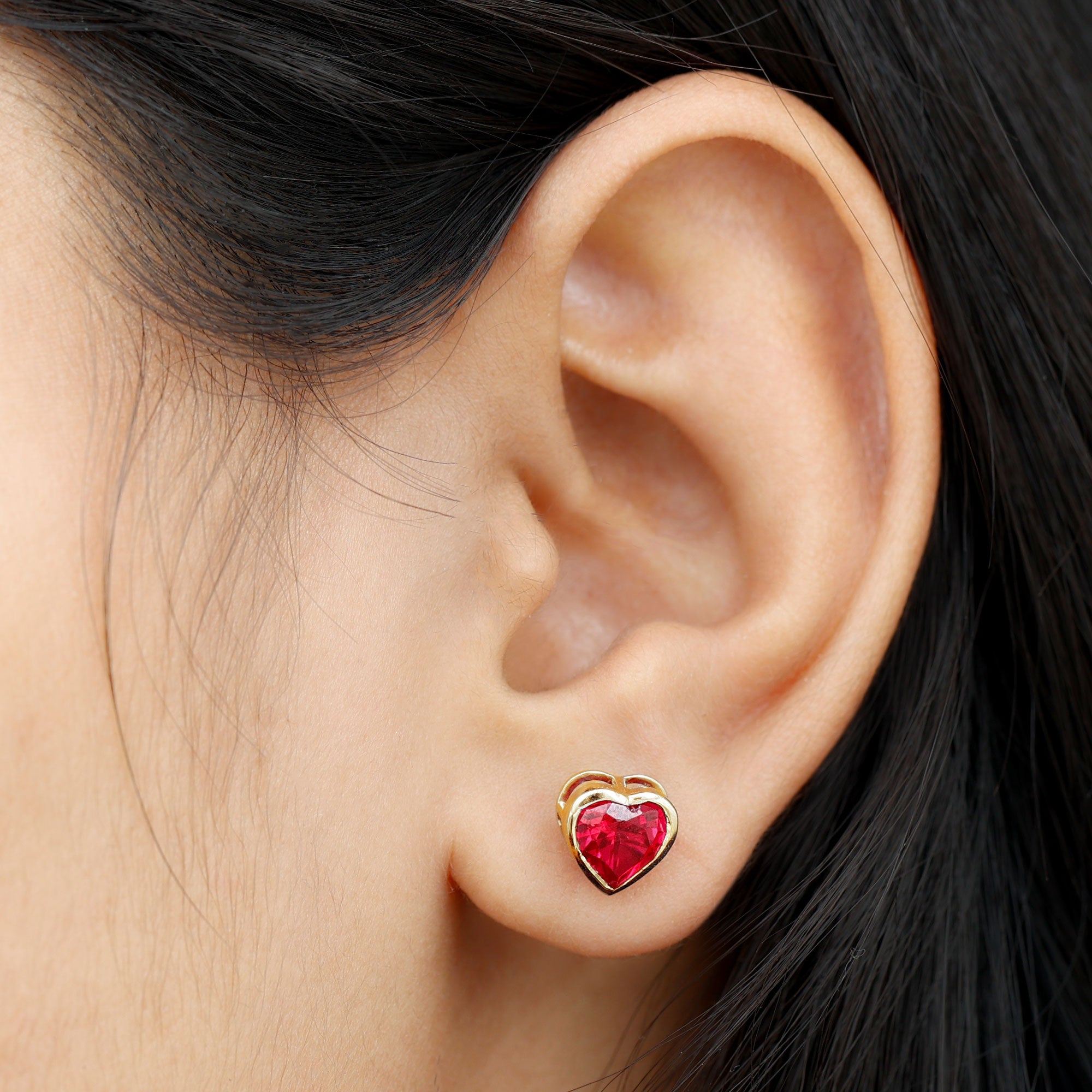 Lab Grown Ruby Heart Shape Stud Earrings Lab Created Ruby - ( AAAA ) - Quality - Rosec Jewels