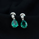 Pear Cut Created Emerald Teardrop Earrings with Moissanite Lab Created Emerald - ( AAAA ) - Quality - Rosec Jewels