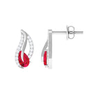 0.75 CT Lab Grown Ruby and Diamond Leaf Stud Earrings Lab Created Ruby - ( AAAA ) - Quality - Rosec Jewels