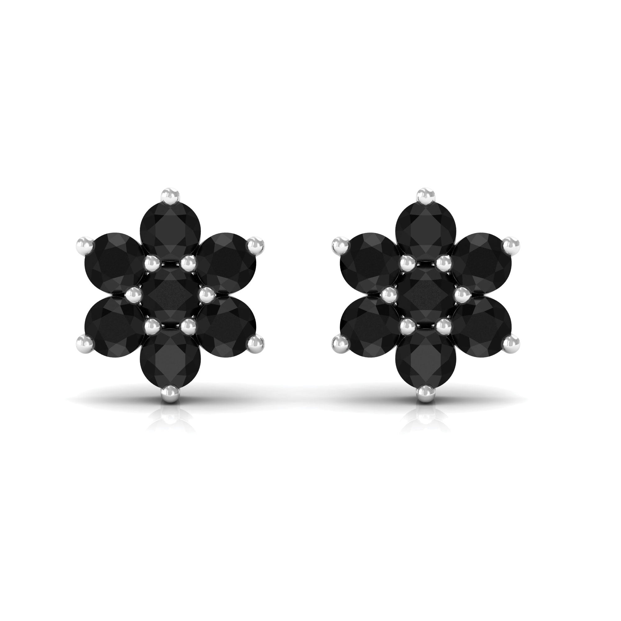 1.25 CT Black Onyx Floral Cluster Stud Earrings Black Onyx - ( AAA ) - Quality - Rosec Jewels