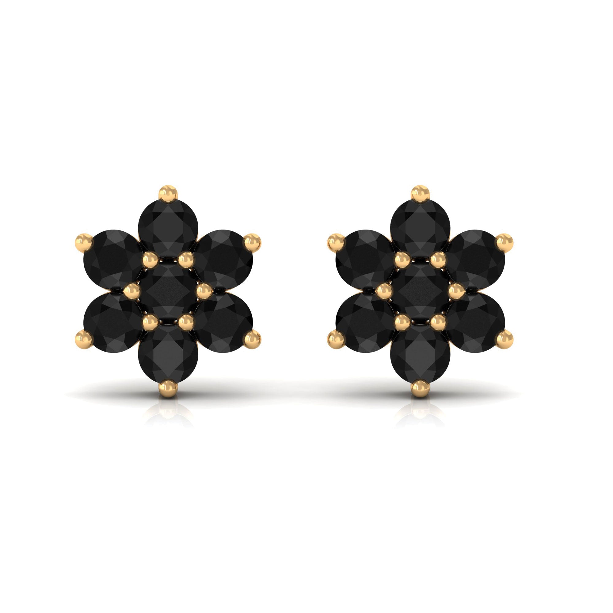 1.25 CT Black Onyx Floral Cluster Stud Earrings Black Onyx - ( AAA ) - Quality - Rosec Jewels