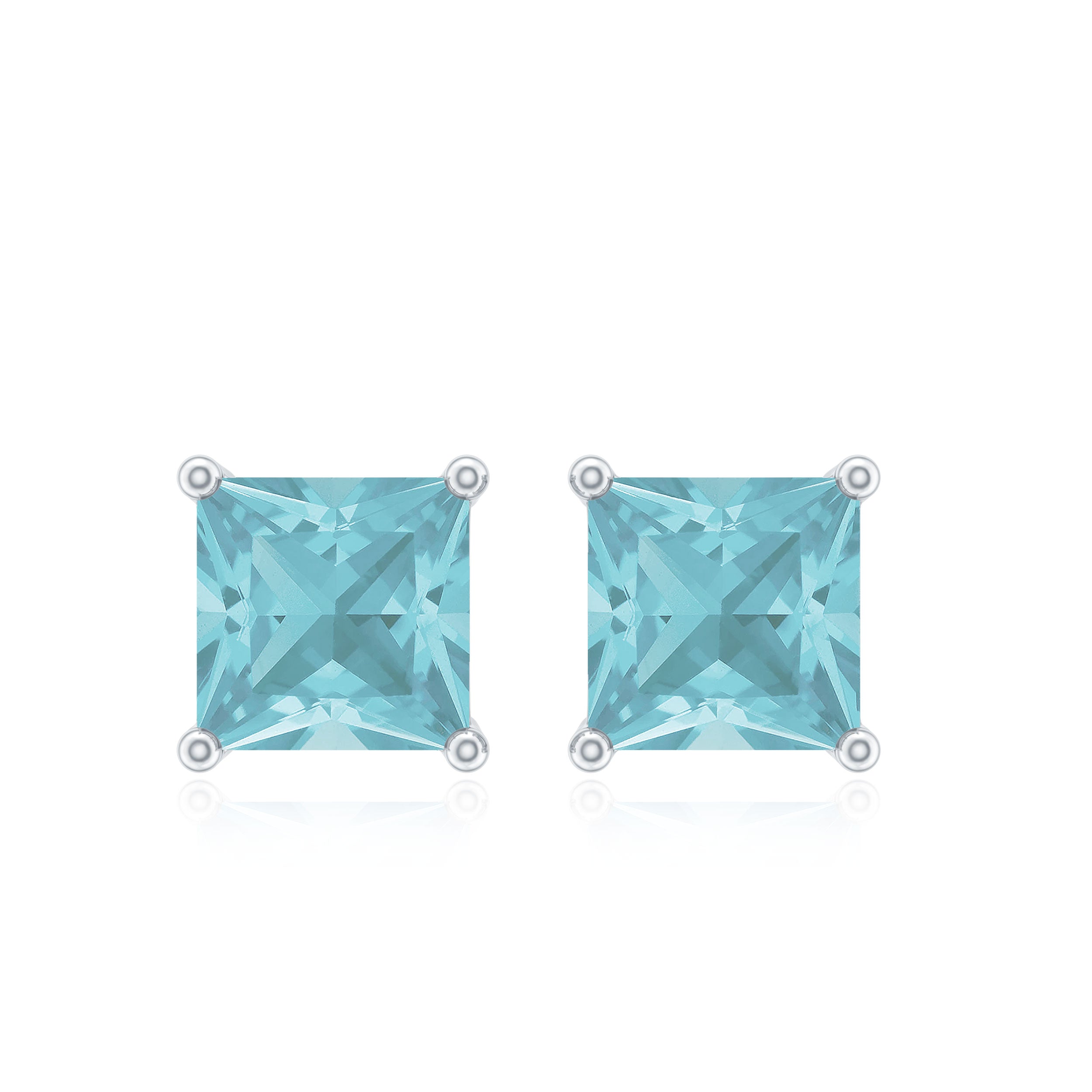 4 MM Princess Cut Sky Blue Topaz Solitaire Stud Earrings Sky Blue Topaz - ( AAA ) - Quality - Rosec Jewels