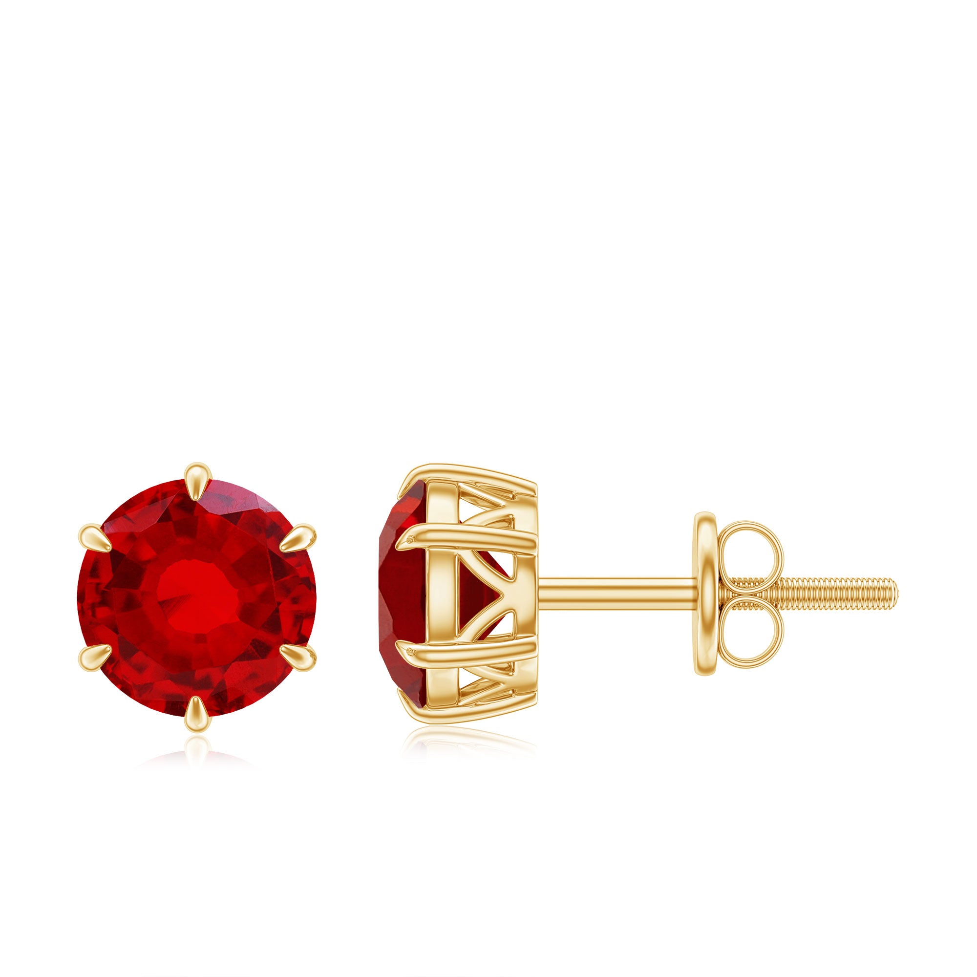 6 MM Round Created Ruby Solitaire Stud Earrings in Claw Setting Lab Created Ruby - ( AAAA ) - Quality - Rosec Jewels