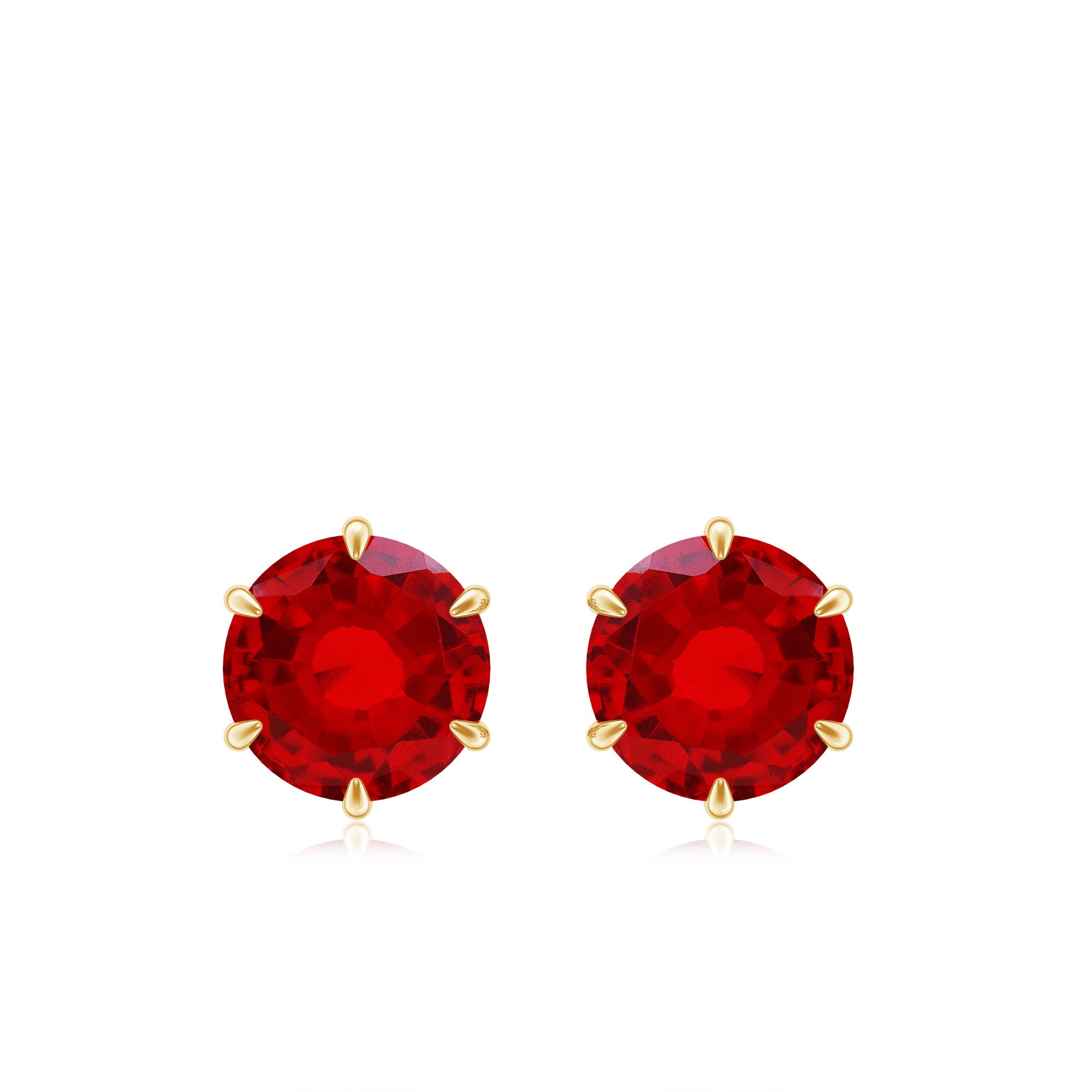 6 MM Round Created Ruby Solitaire Stud Earrings in Claw Setting Lab Created Ruby - ( AAAA ) - Quality - Rosec Jewels