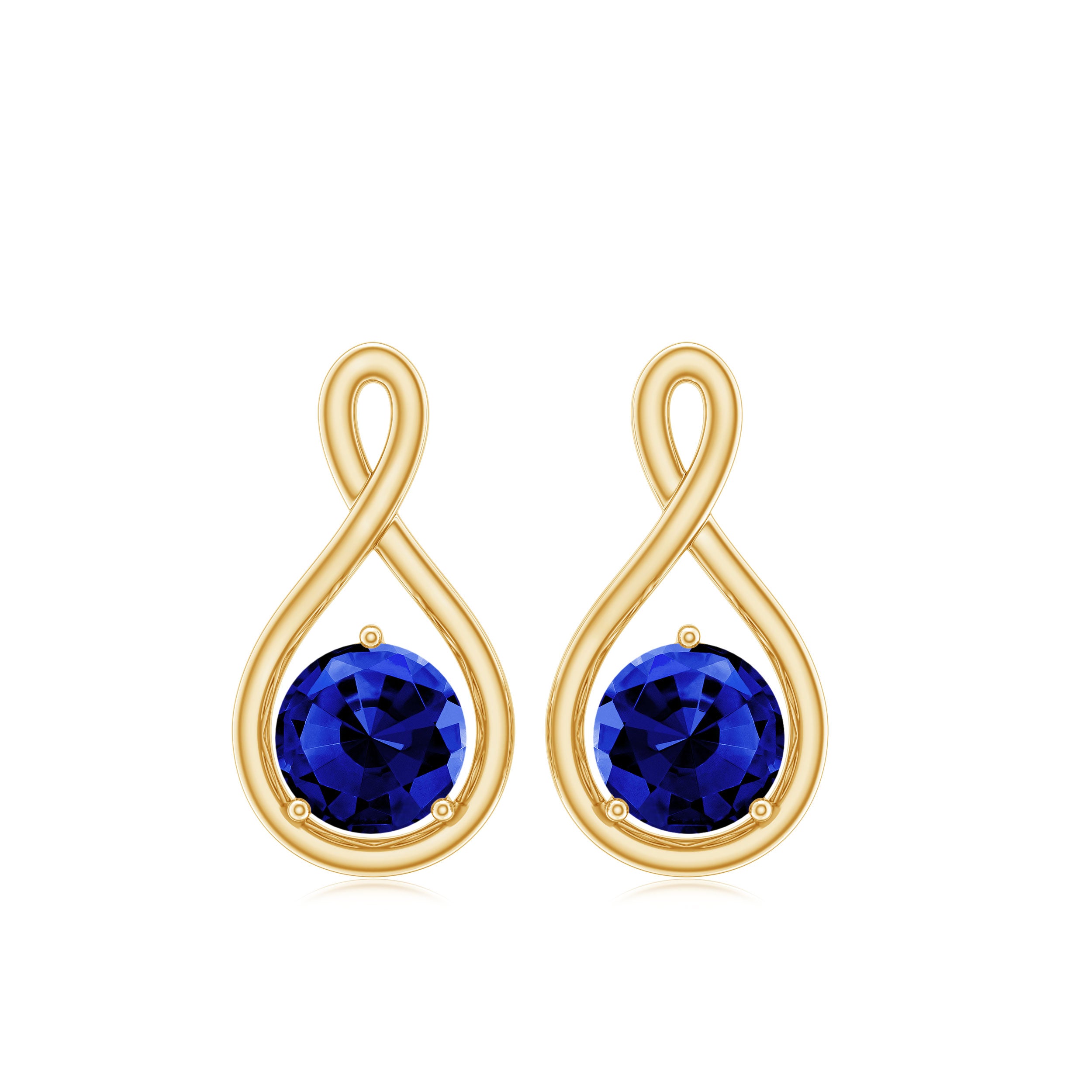 Solitaire Created Blue Sapphire Infinity Stud Earrings Lab Created Blue Sapphire - ( AAAA ) - Quality - Rosec Jewels