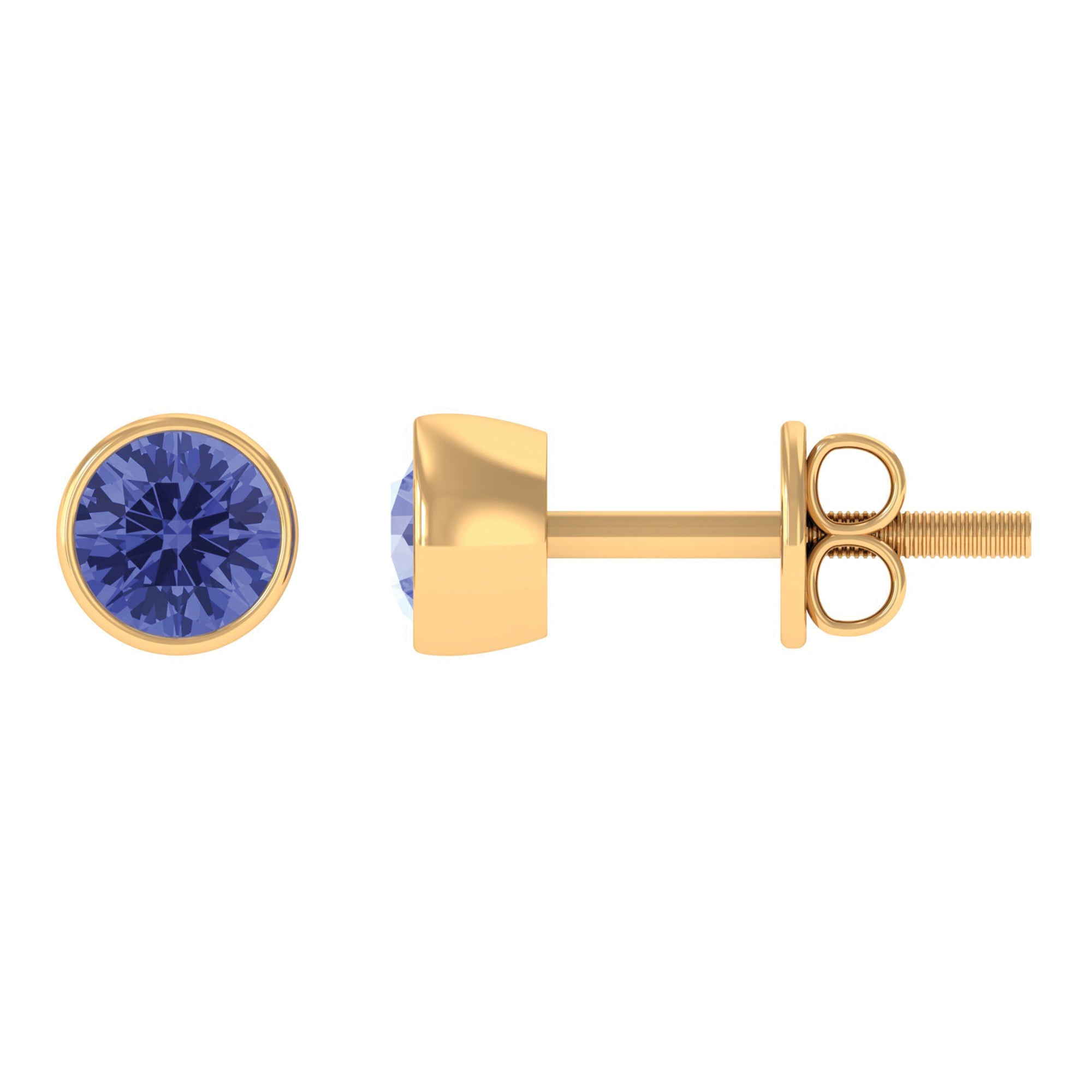 8 MM Round Cut Tanzanite Solitaire Stud Earrings in Bezel Setting Tanzanite - ( AAA ) - Quality - Rosec Jewels