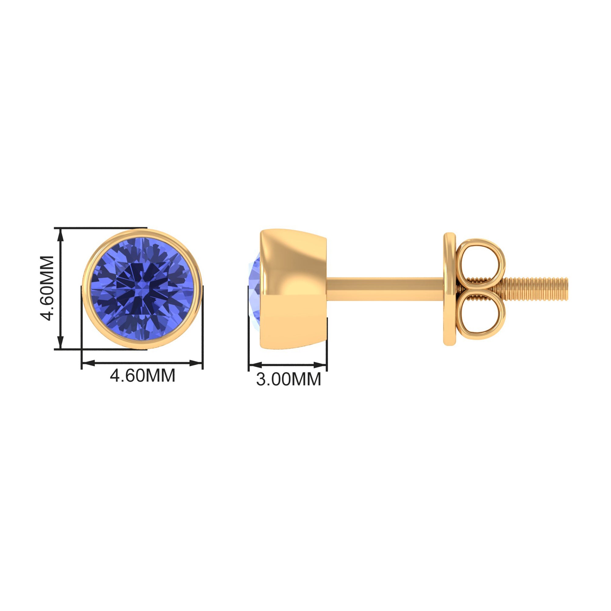 8 MM Round Cut Tanzanite Solitaire Stud Earrings in Bezel Setting Tanzanite - ( AAA ) - Quality - Rosec Jewels