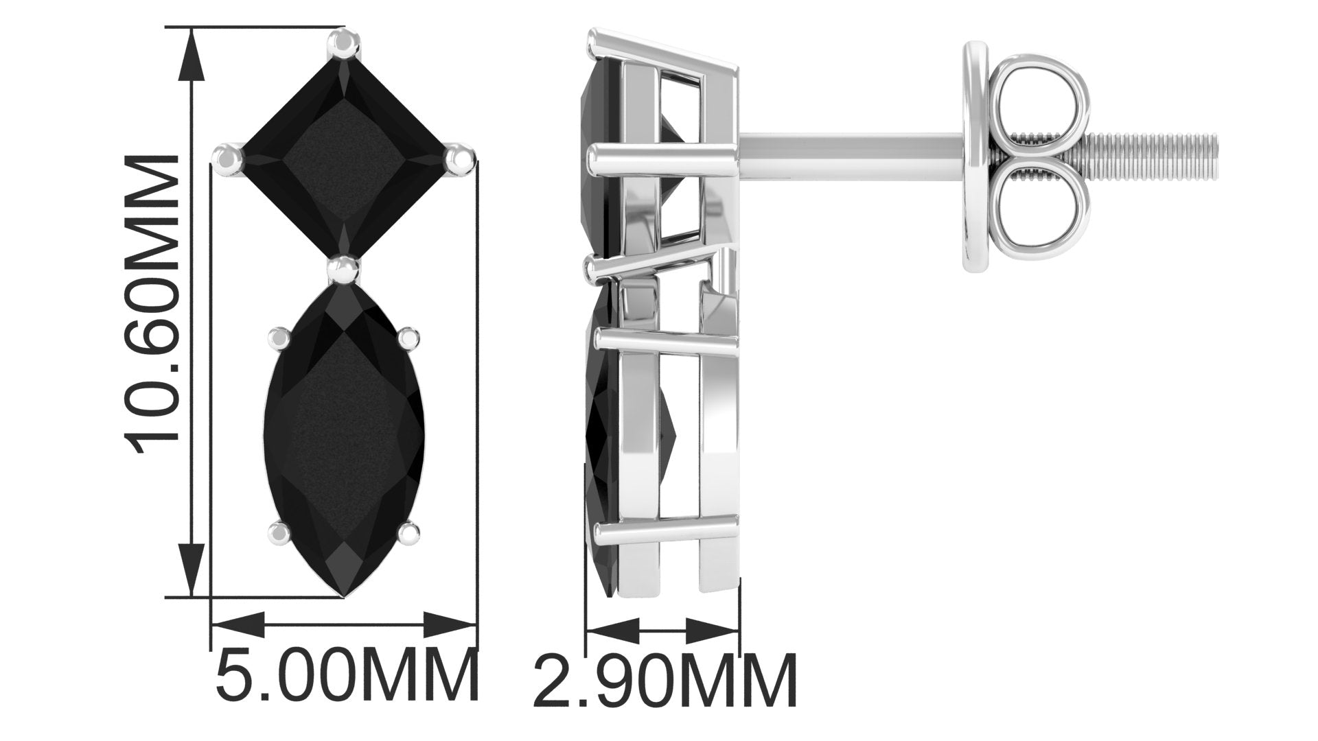 1.25 CT Simple Black Spinel Two Stone Stud Earrings Black Spinel - ( AAA ) - Quality - Rosec Jewels