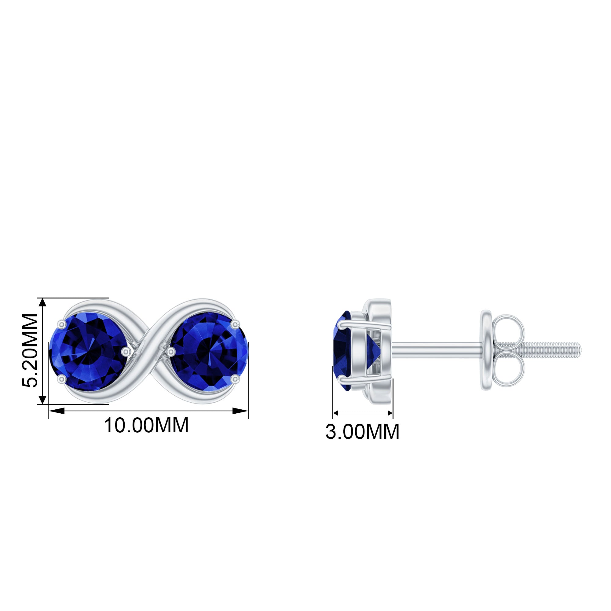 Two Stone Infinity Stud Earrings with Created Blue Sapphire Lab Created Blue Sapphire - ( AAAA ) - Quality - Rosec Jewels