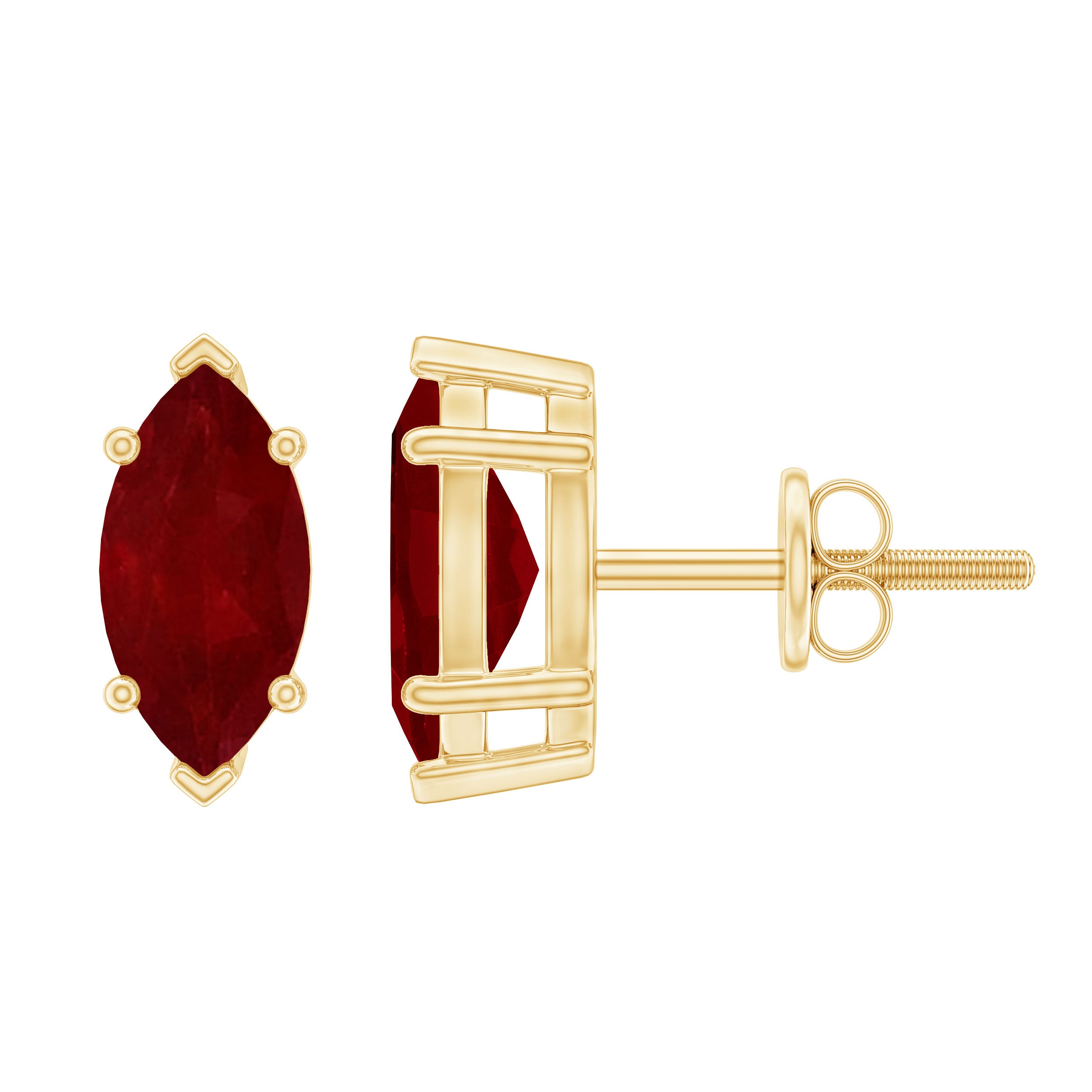 Marquise Cut Ruby Solitaire Stud Earrings with Screw Back Ruby - ( AAA ) - Quality - Rosec Jewels