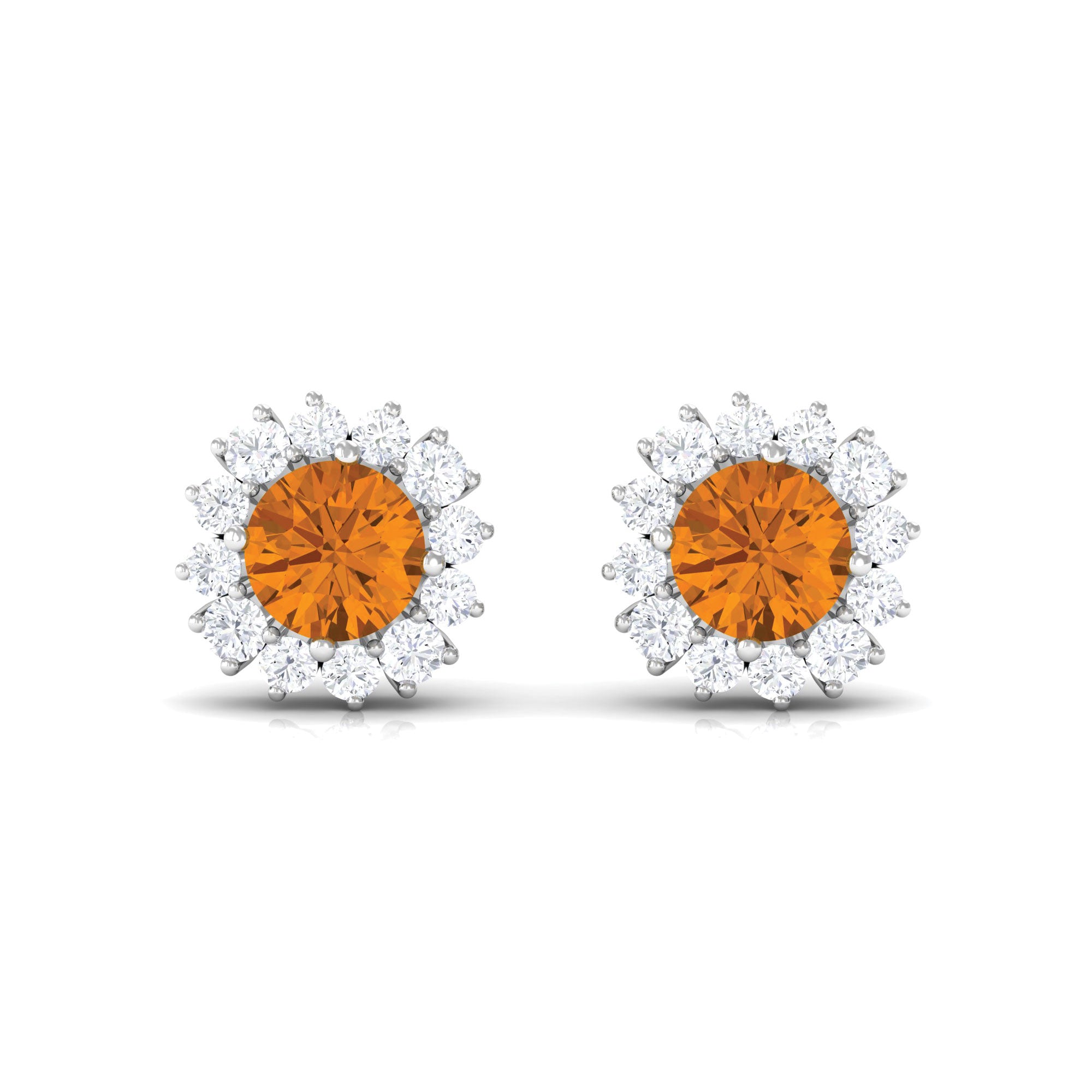 1 CT Classic Yellow Citrine and Diamond Halo Stud Earrings Citrine - ( AAA ) - Quality - Rosec Jewels