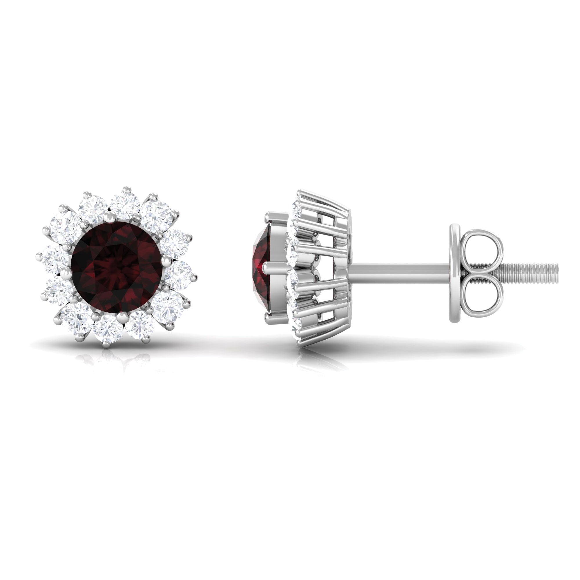 1 CT Garnet and Diamond Classic Halo Stud Earrings with Screw Back Garnet - ( AAA ) - Quality - Rosec Jewels