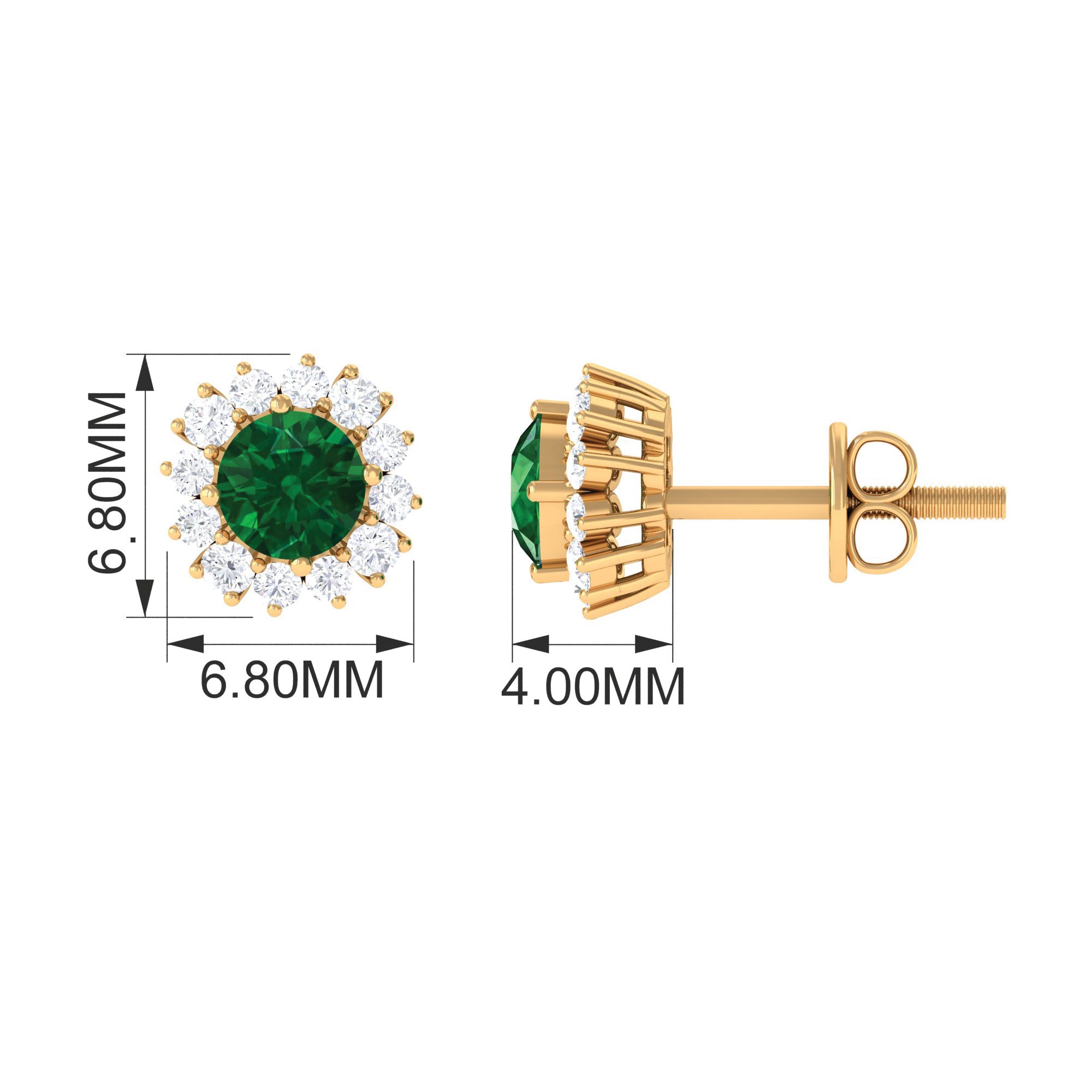 1 CT Certified Created Emerald and Diamond Halo Stud Earrings Lab Created Emerald - ( AAAA ) - Quality - Rosec Jewels