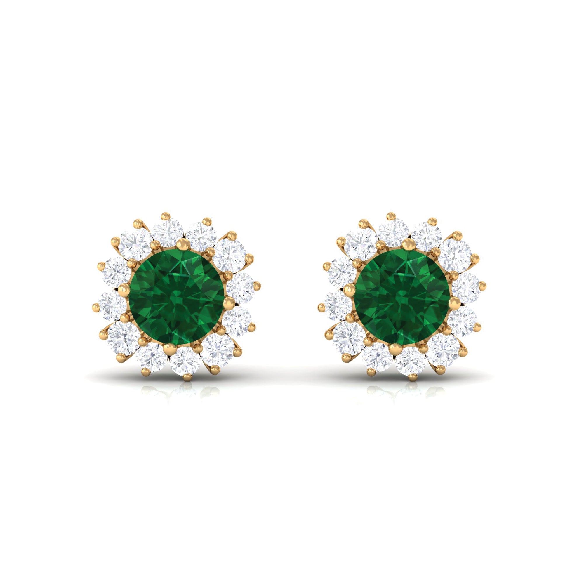 1 CT Certified Created Emerald and Diamond Halo Stud Earrings Lab Created Emerald - ( AAAA ) - Quality - Rosec Jewels