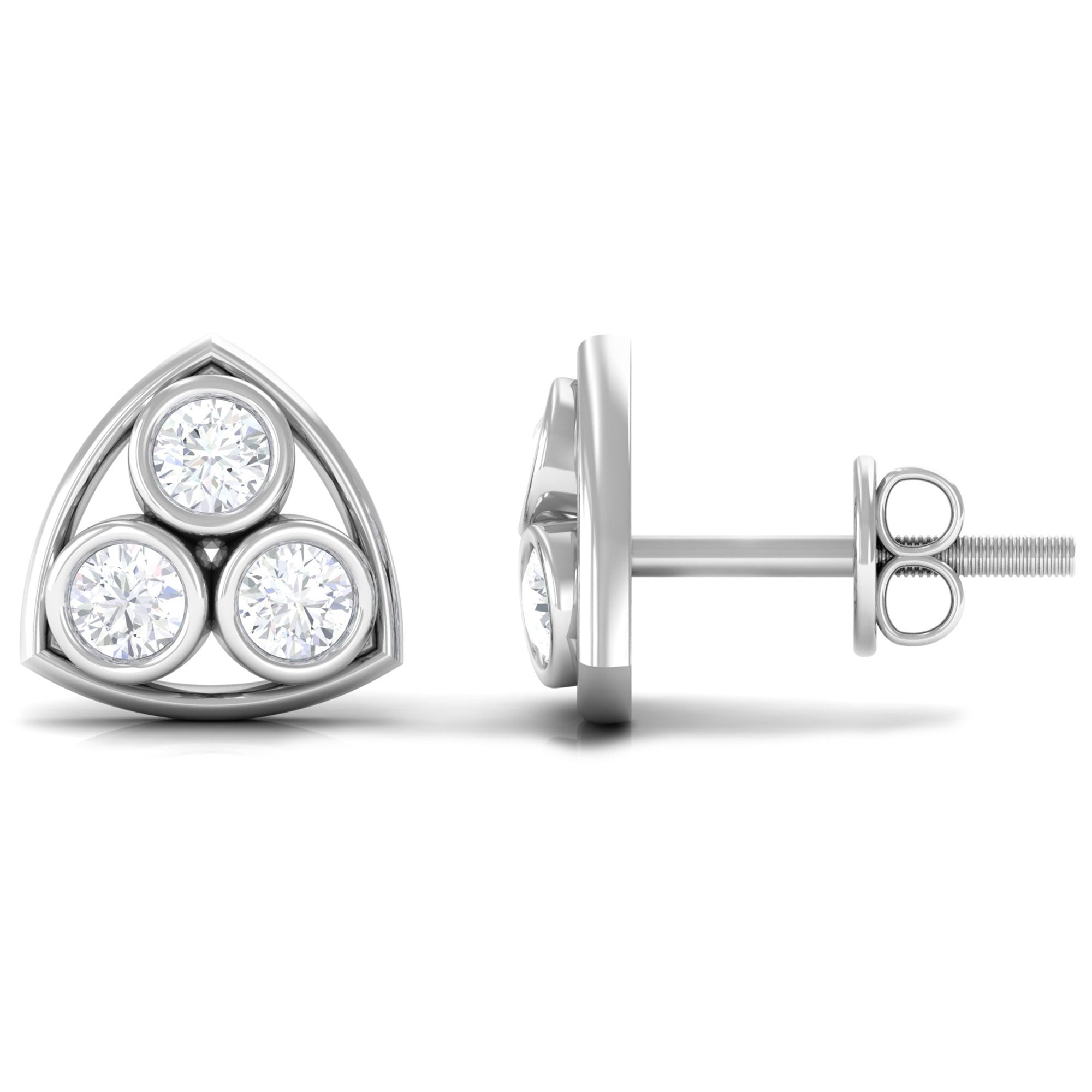 1/2 CT Bezel Set Round Diamond Three Stone Stud Earrings in Gold Diamond - ( HI-SI ) - Color and Clarity - Rosec Jewels