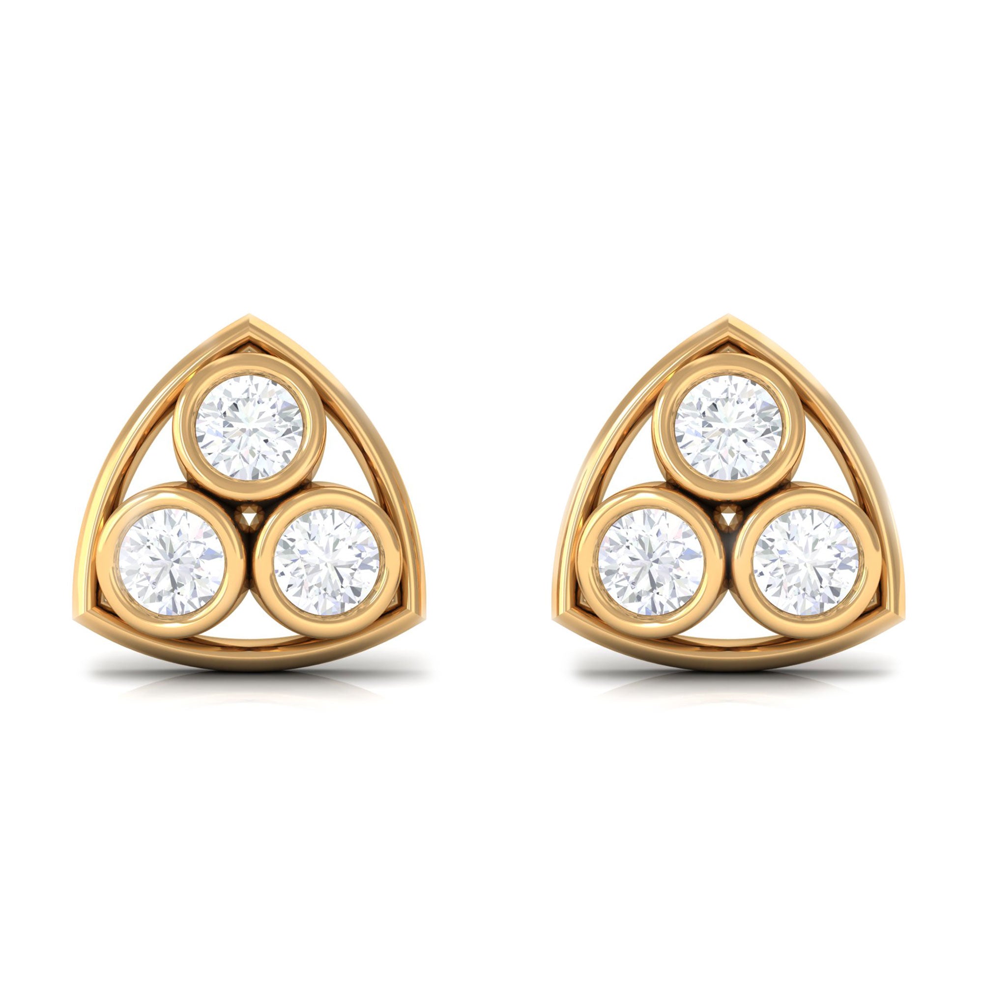 1/2 CT Bezel Set Round Diamond Three Stone Stud Earrings in Gold Diamond - ( HI-SI ) - Color and Clarity - Rosec Jewels