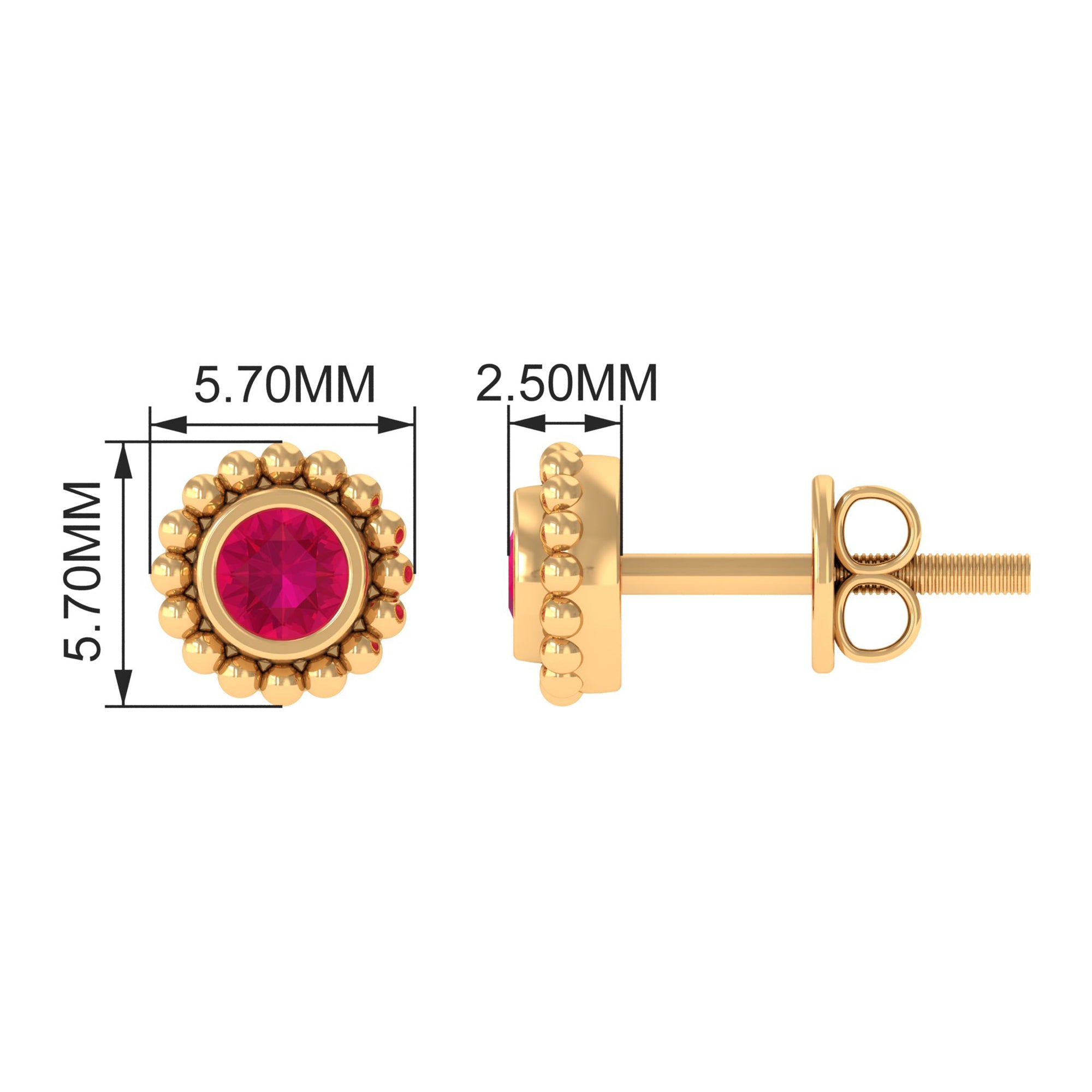 1/4 CT Ruby Solitaire Stud Earring in Beaded Bezel Setting for Women Ruby - ( AAA ) - Quality - Rosec Jewels