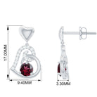 3/4 CT Rhodolite and Diamond Heart Drop Earrings with Accent Rhodolite - ( AAA ) - Quality - Rosec Jewels