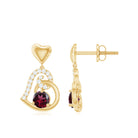 3/4 CT Rhodolite and Diamond Heart Drop Earrings with Accent Rhodolite - ( AAA ) - Quality - Rosec Jewels