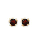 Round Shape Garnet Stud Earrings with Diamond Halo Garnet - ( AAA ) - Quality - Rosec Jewels