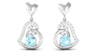 Solitaire Sky Blue Topaz Heart Drop Earrings with Diamond Accent Sky Blue Topaz - ( AAA ) - Quality - Rosec Jewels