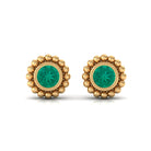 1/4 CT Gold Beaded Bezel Set Emerald Stud Earrings Emerald - ( AAA ) - Quality - Rosec Jewels