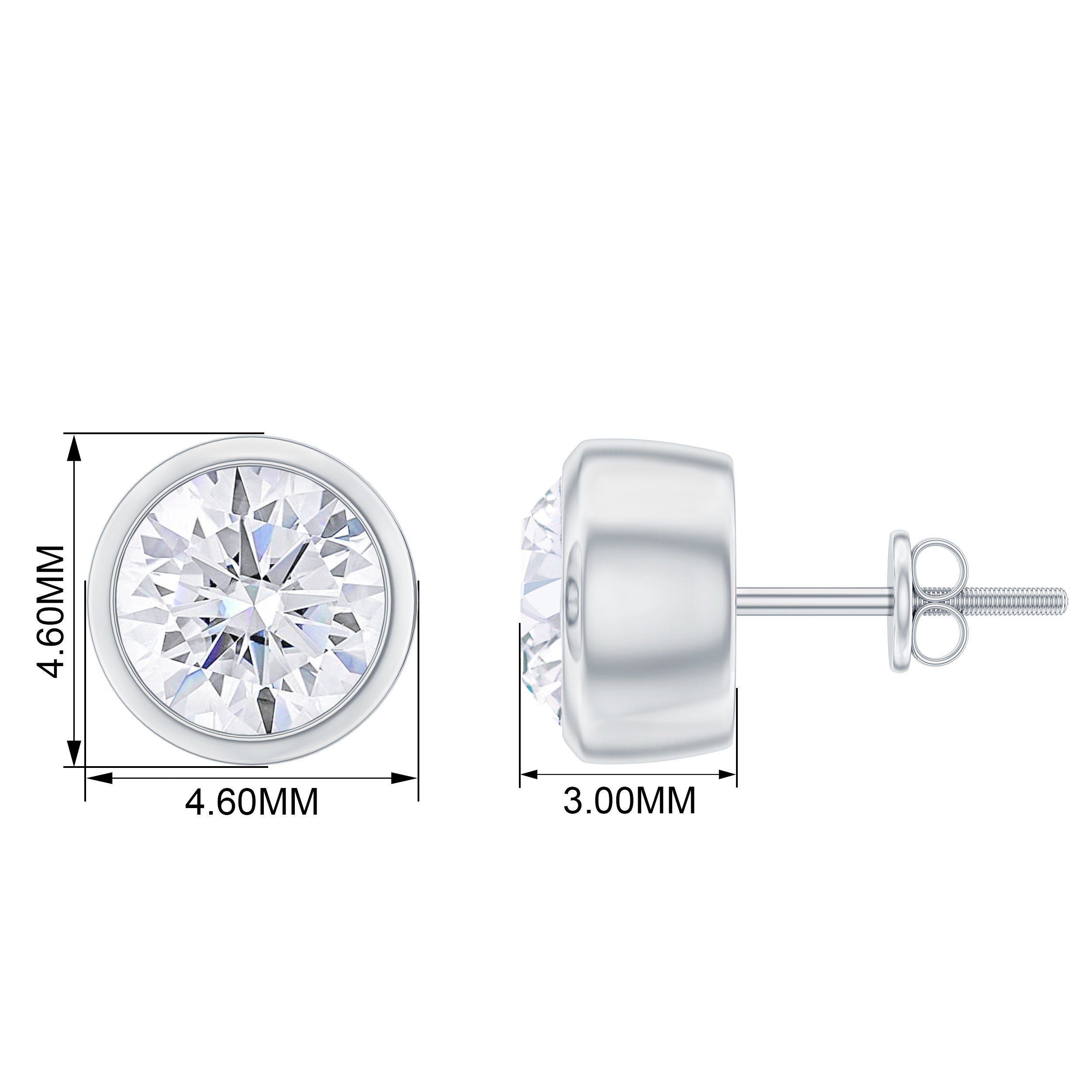 Bezel Set Round Shape Diamond Solitaire Stud Earrings Diamond - ( HI-SI ) - Color and Clarity - Rosec Jewels