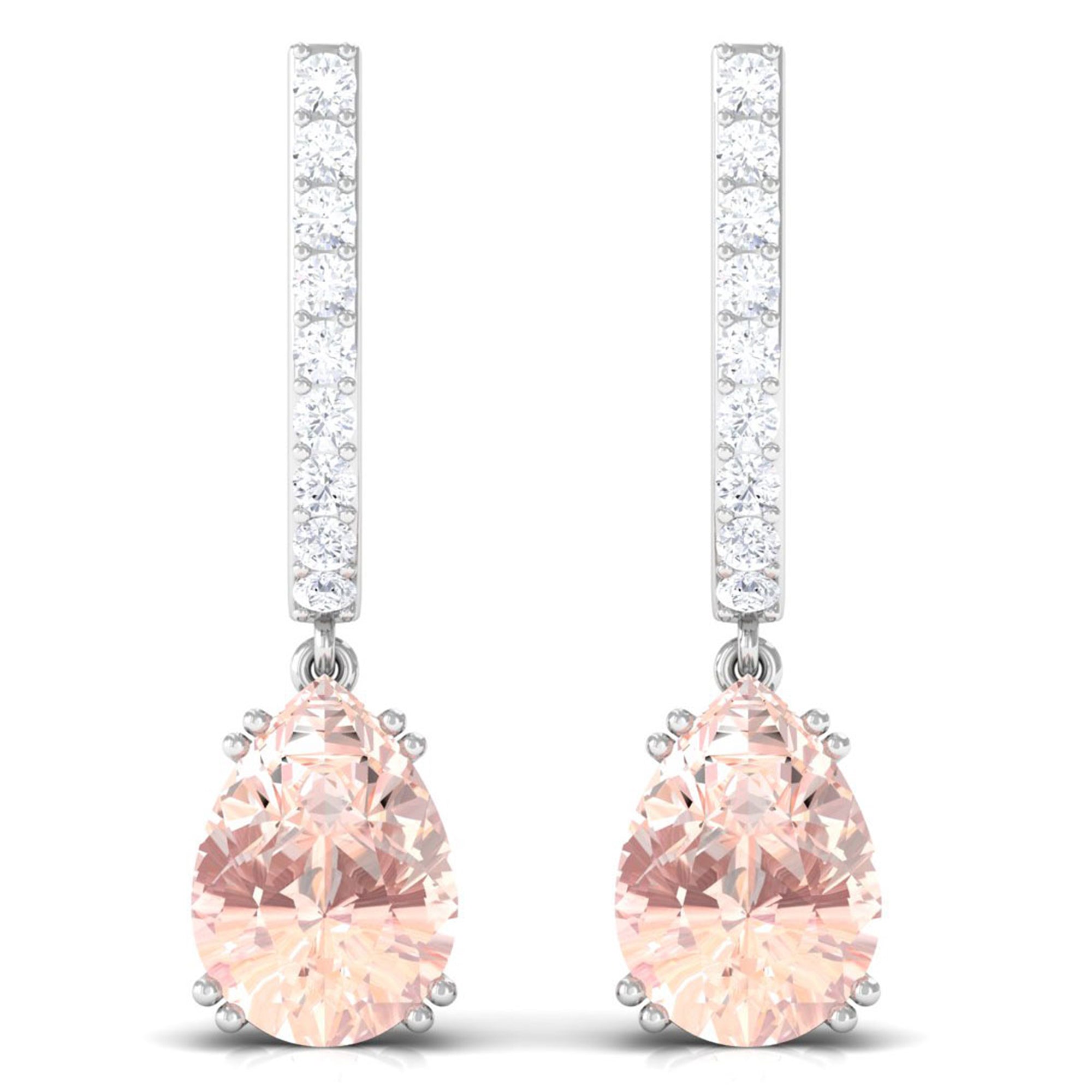 1.50 CT Classic Morganite and Diamond J Hoop Drop Earrings Morganite - ( AAA ) - Quality - Rosec Jewels