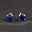 1.25 CT Round Created Blue Sapphire Solitaire Stud Earrings Lab Created Blue Sapphire - ( AAAA ) - Quality - Rosec Jewels