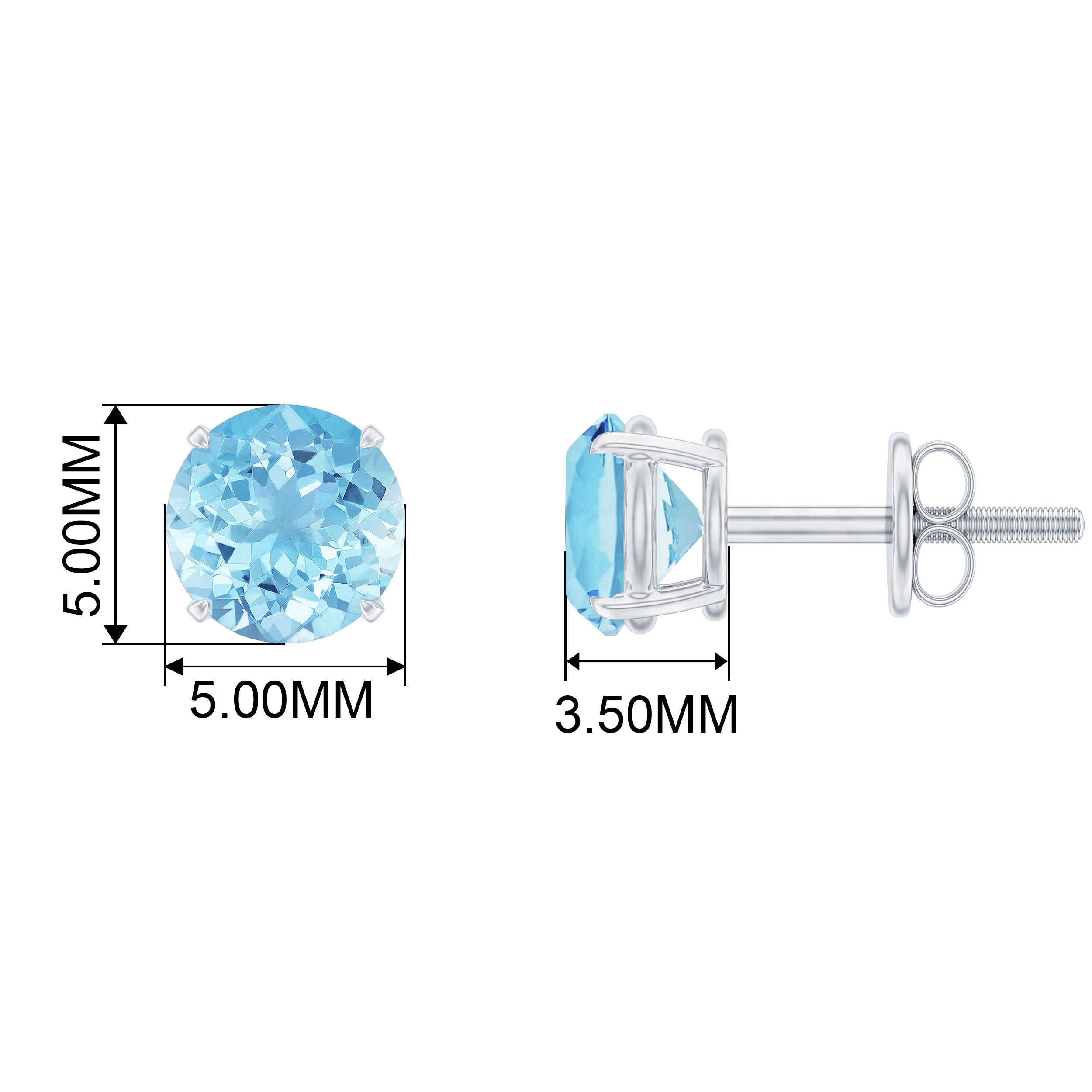 1 CT Round Cut Aquamarine Solitaire Stud Earring Aquamarine - ( AAA ) - Quality - Rosec Jewels