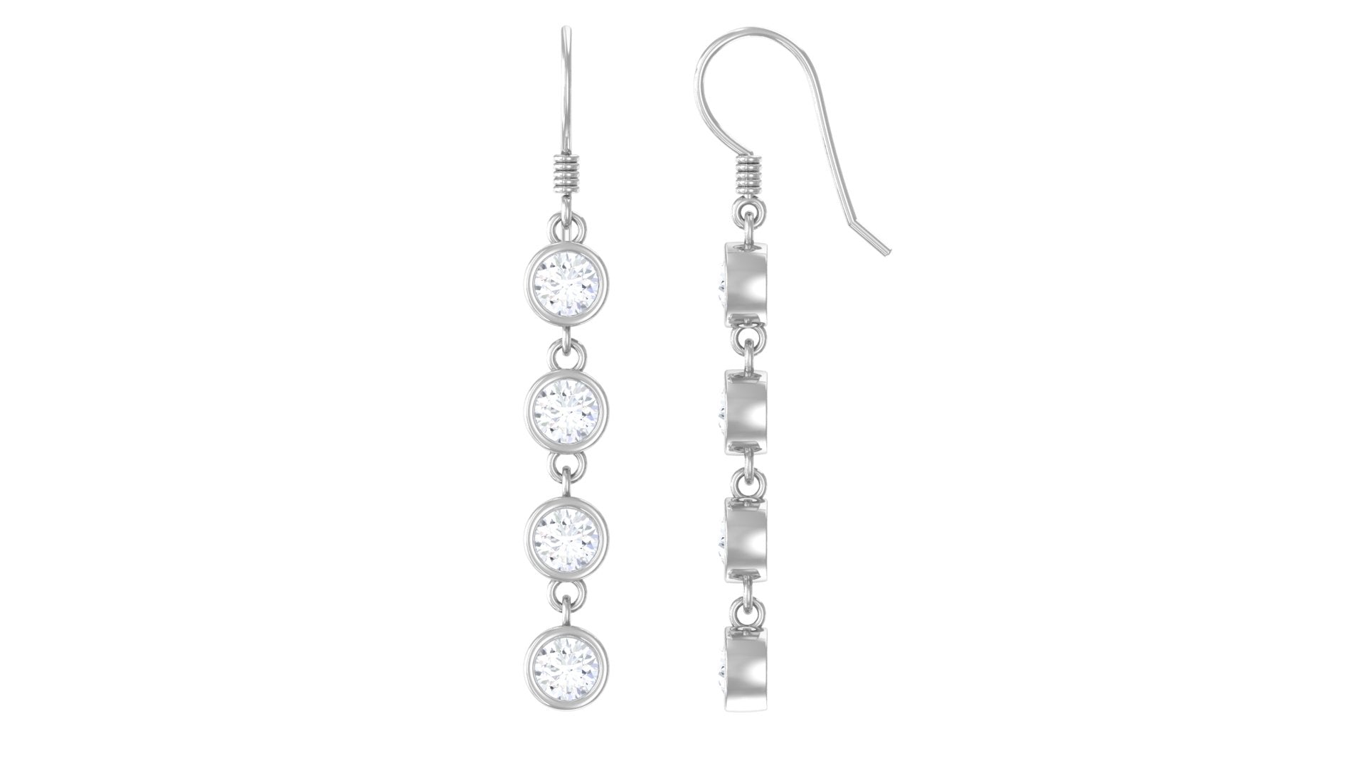 Bezel Set Round Moissanite Simple Dangle Earrings Moissanite - ( D-VS1 ) - Color and Clarity - Rosec Jewels