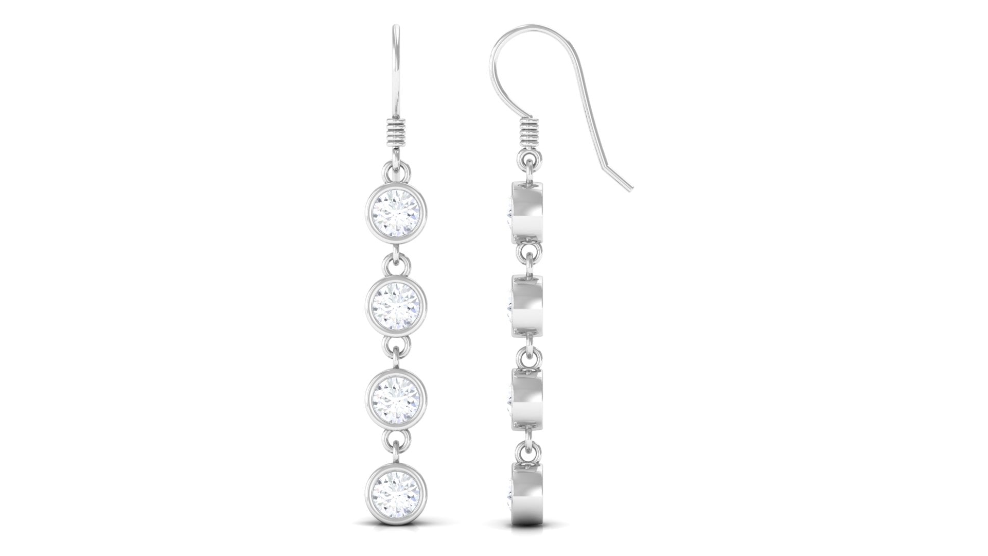 Bezel Set Round Moissanite Simple Dangle Earrings Moissanite - ( D-VS1 ) - Color and Clarity - Rosec Jewels