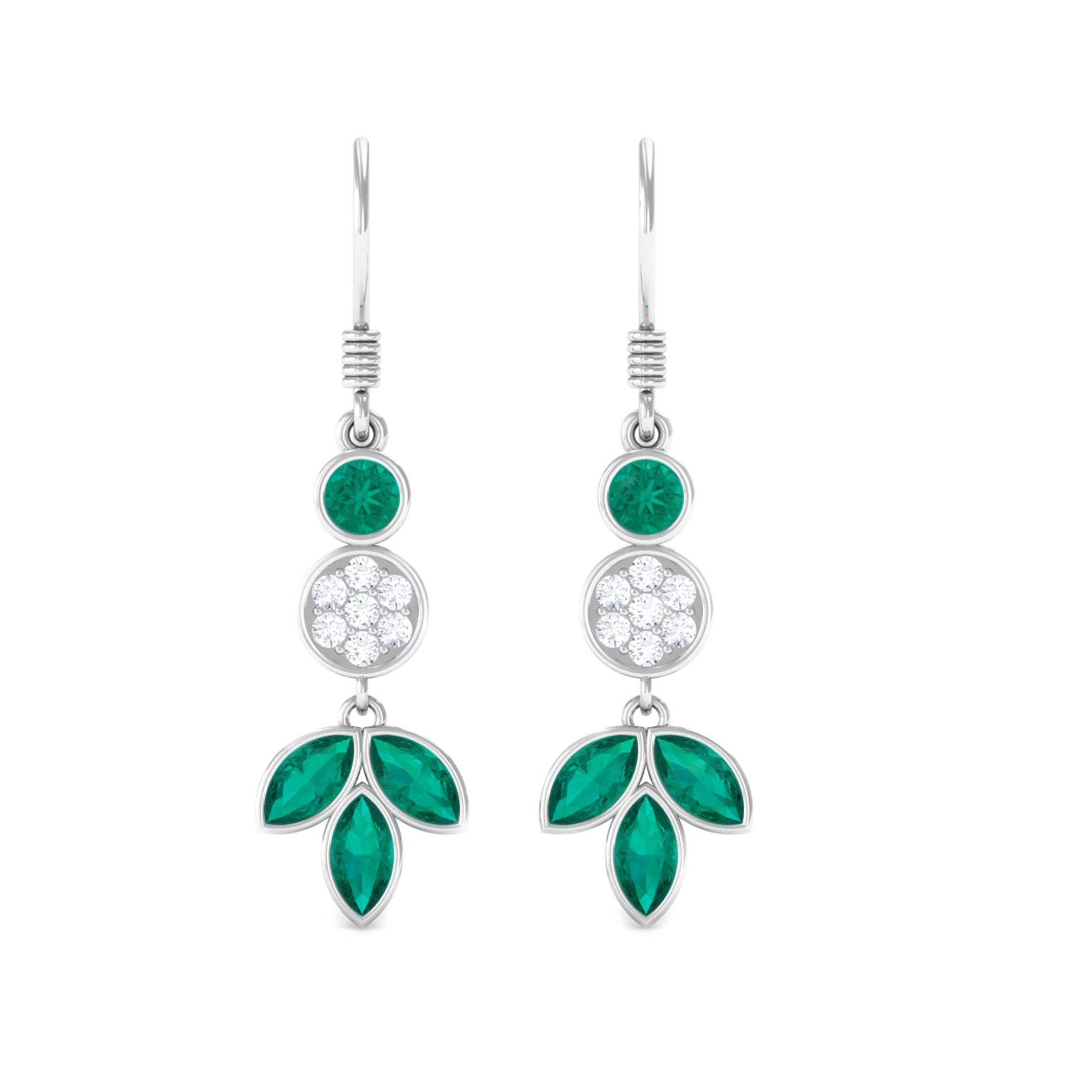 1.75 CT Bezel Set Emerald Leaf Dangle Earrings with Diamond Emerald - ( AAA ) - Quality - Rosec Jewels