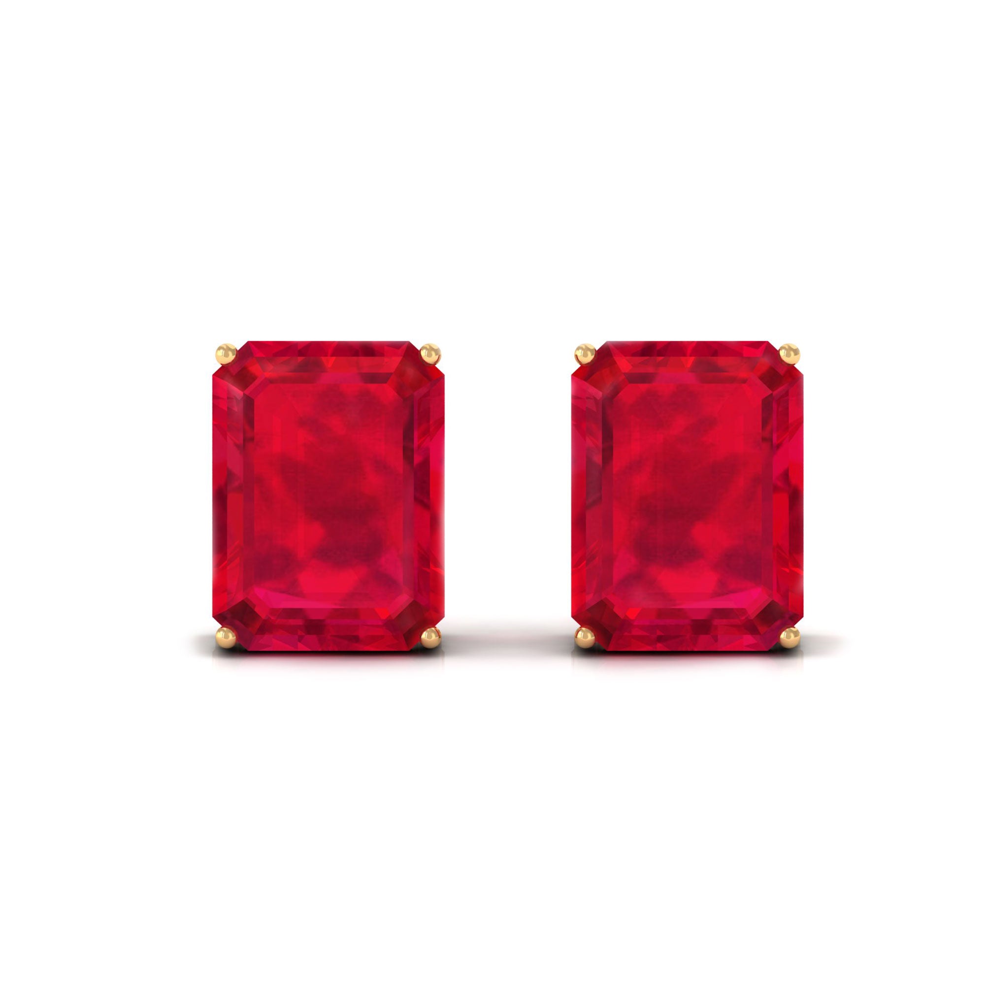 6X8 MM Emerald Cut Created Ruby Solitaire Stud Earrings Lab Created Ruby - ( AAAA ) - Quality - Rosec Jewels