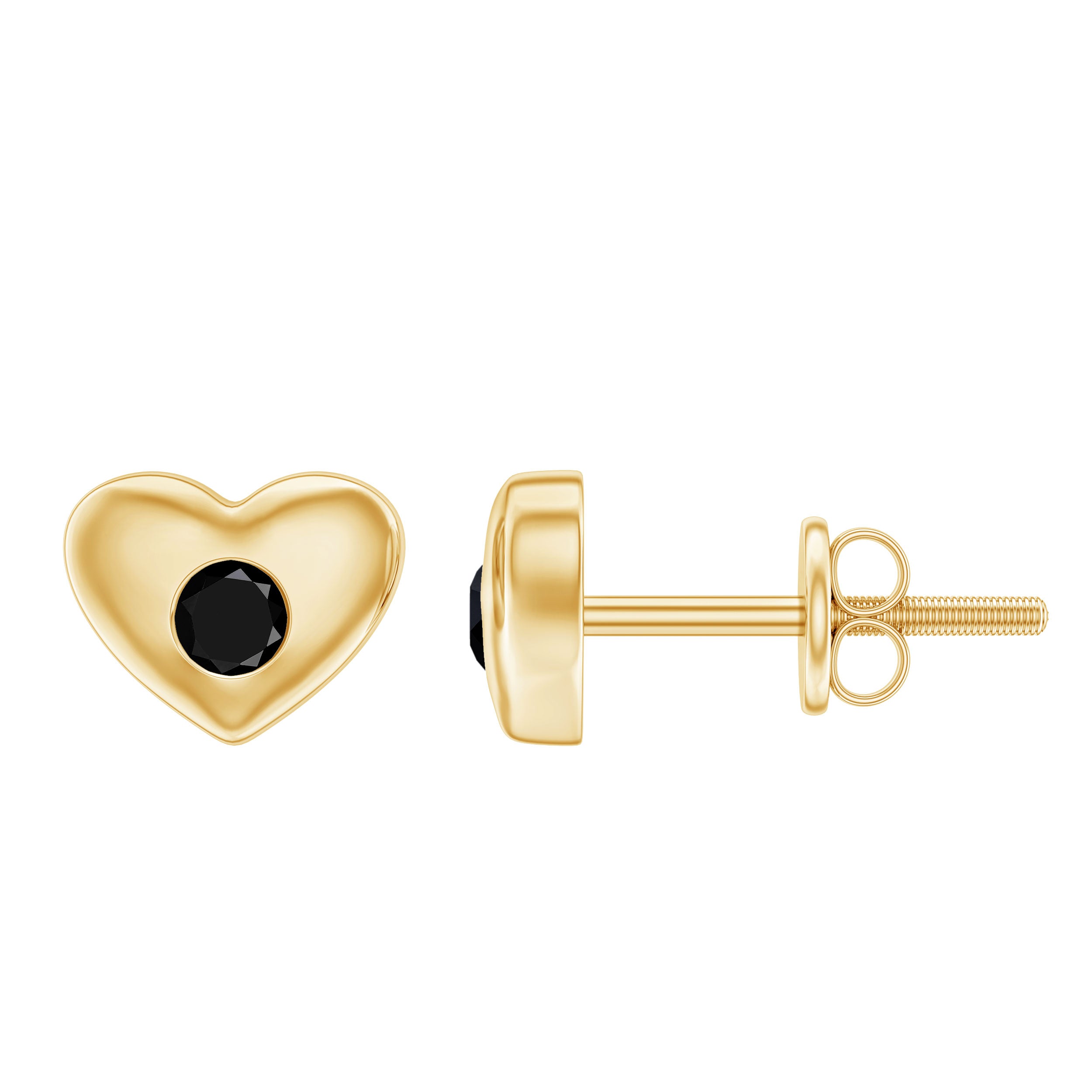 2.50 X 2.50 MM Gypsy Set Black Diamond Gold Heart Stud Earrings Black Diamond - ( AAA ) - Quality - Rosec Jewels