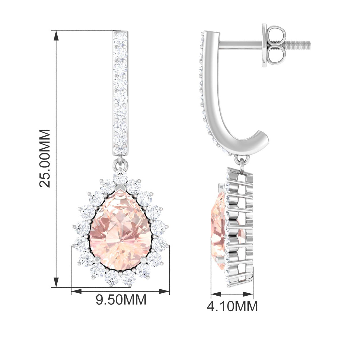 3.25 CT Morganite Teardrop Hoop Earrings with Diamond Accent Morganite - ( AAA ) - Quality - Rosec Jewels