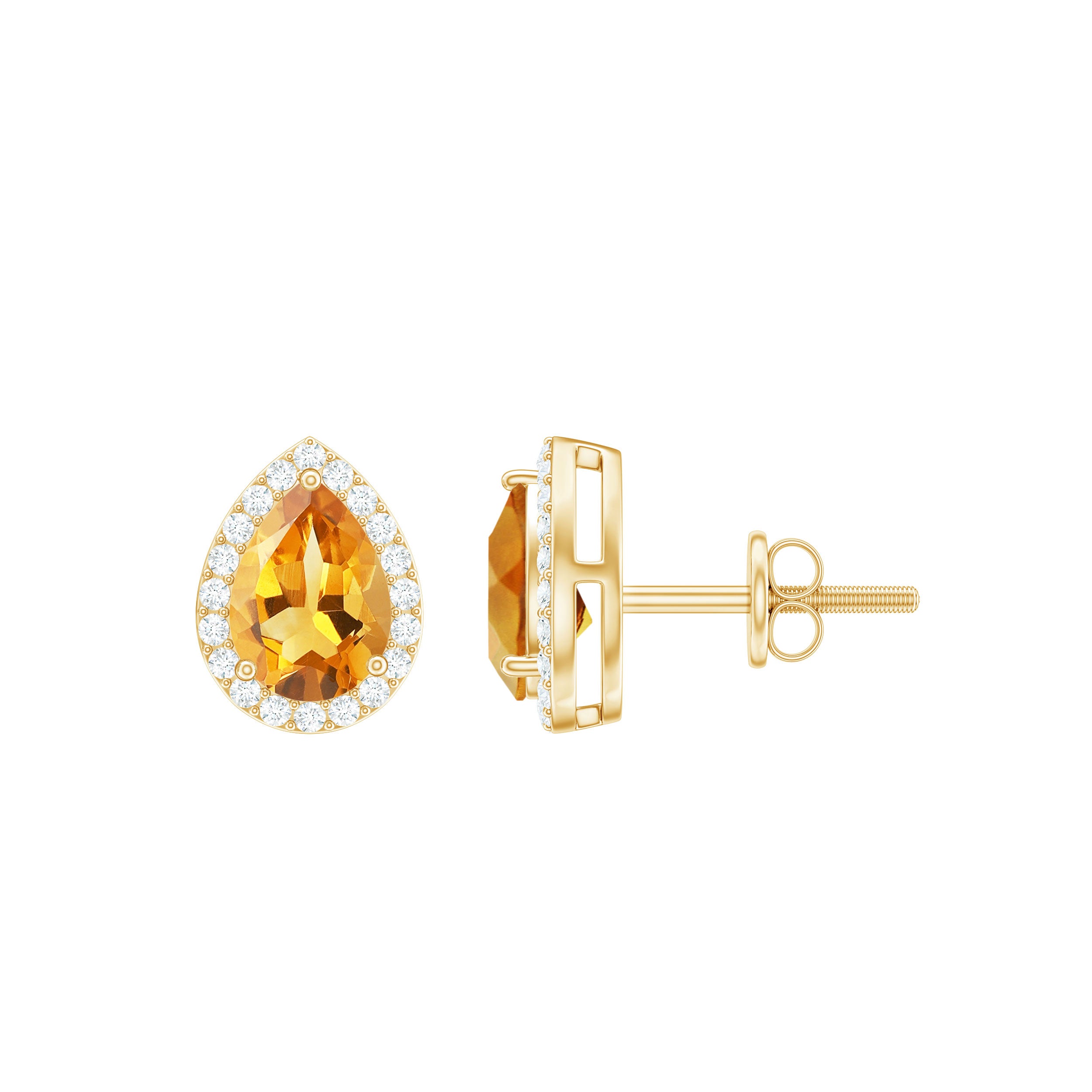 1.50 CT Classic Pear Cut Citrine and Diamond Stud Earrings Citrine - ( AAA ) - Quality - Rosec Jewels