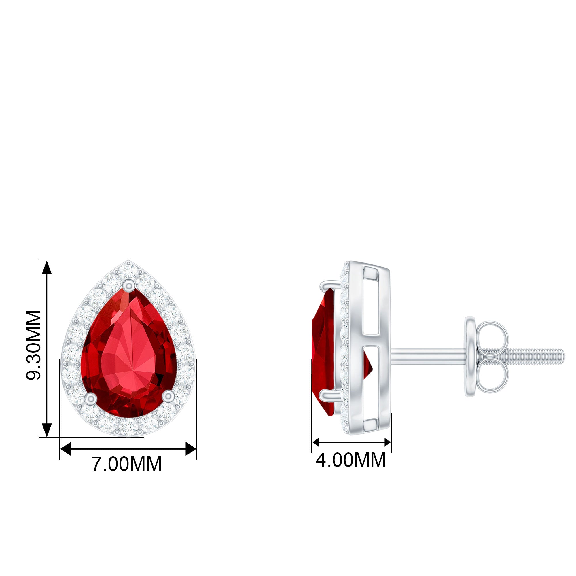 5X7 MM Pear Cut Created Ruby Classic Stud Earring with Diamond Accent Lab Created Ruby - ( AAAA ) - Quality - Rosec Jewels