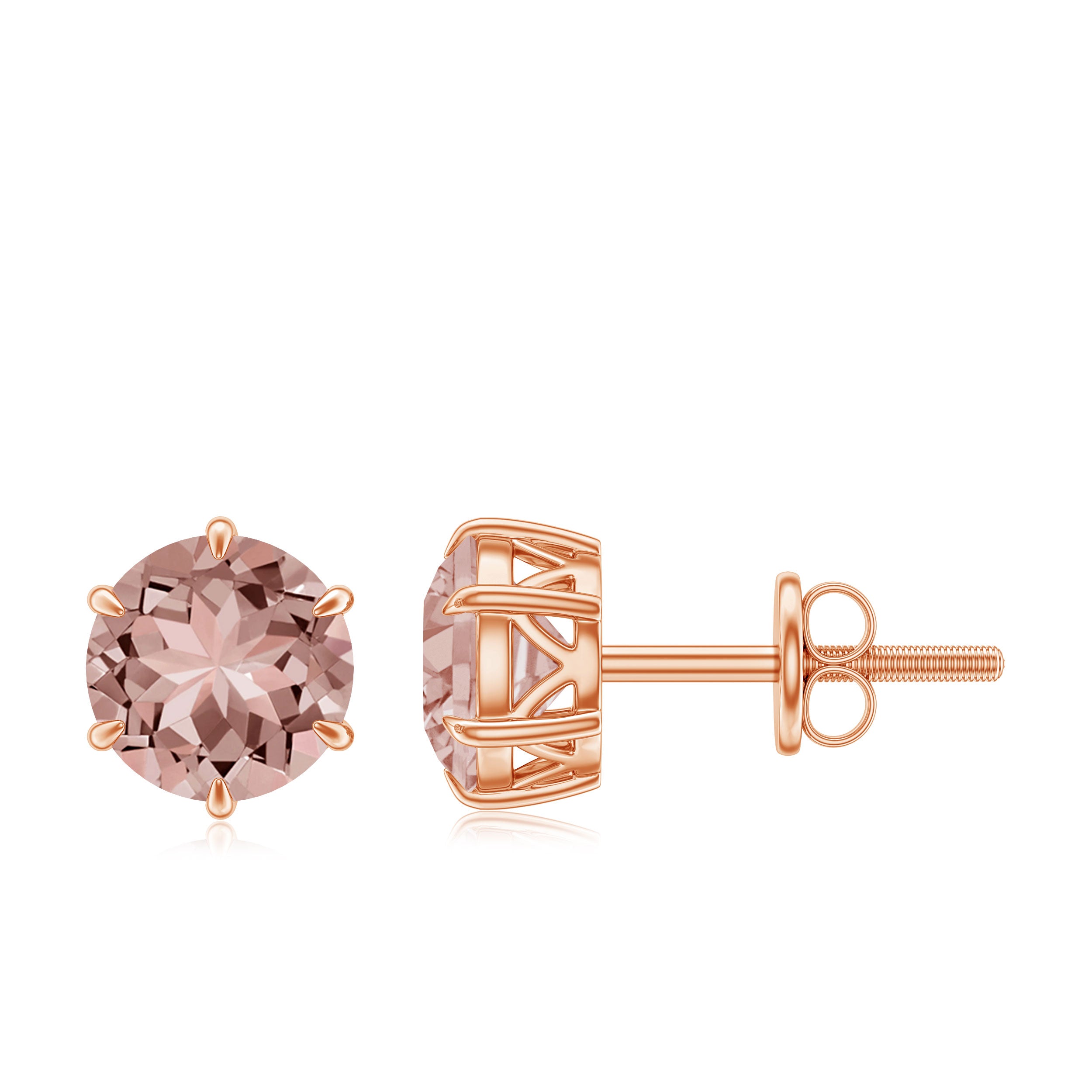 6X6 MM Morganite Solitaire Stud Earring in 6 Claw Prong Setting Morganite - ( AAA ) - Quality - Rosec Jewels