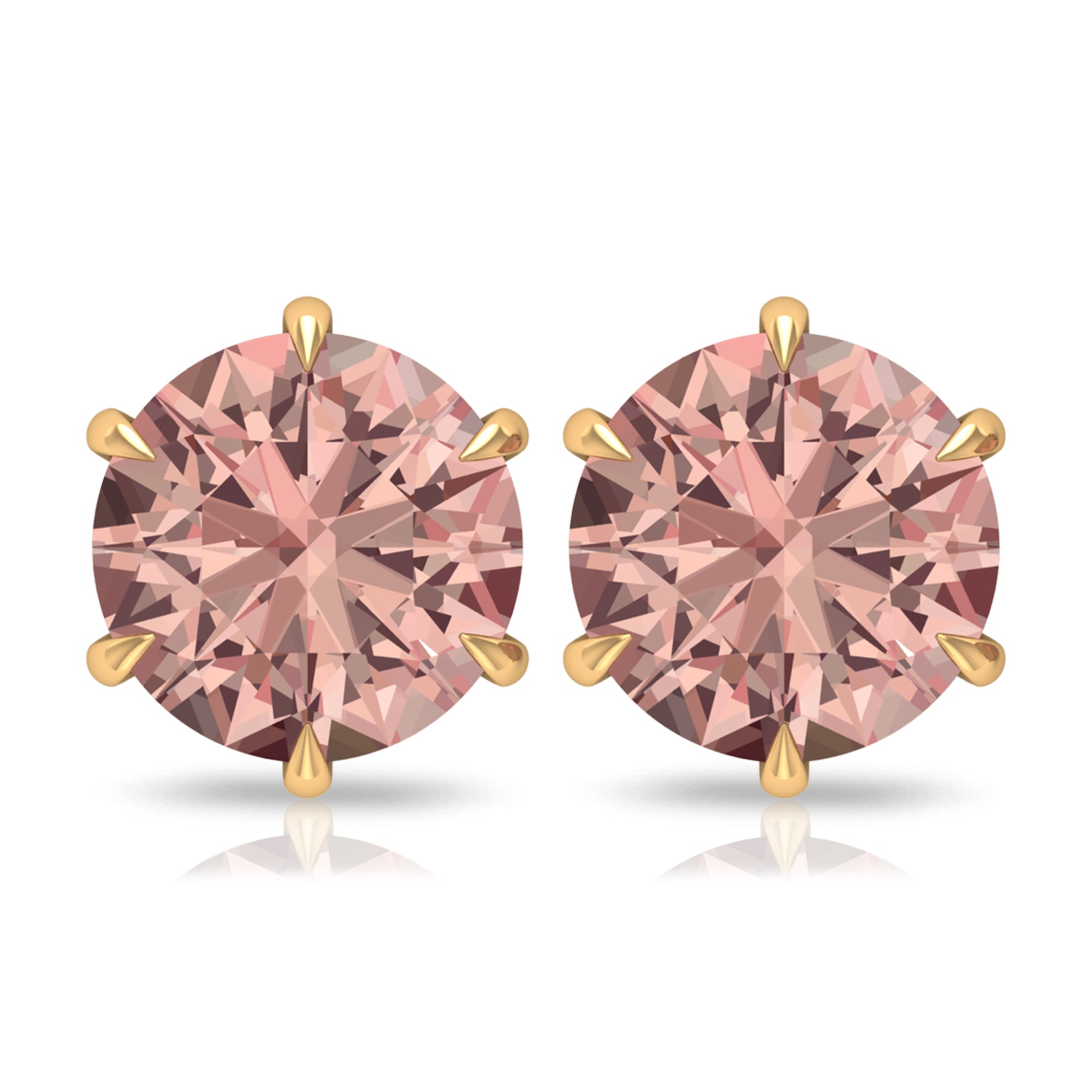 6X6 MM Morganite Solitaire Stud Earring in 6 Claw Prong Setting Morganite - ( AAA ) - Quality - Rosec Jewels