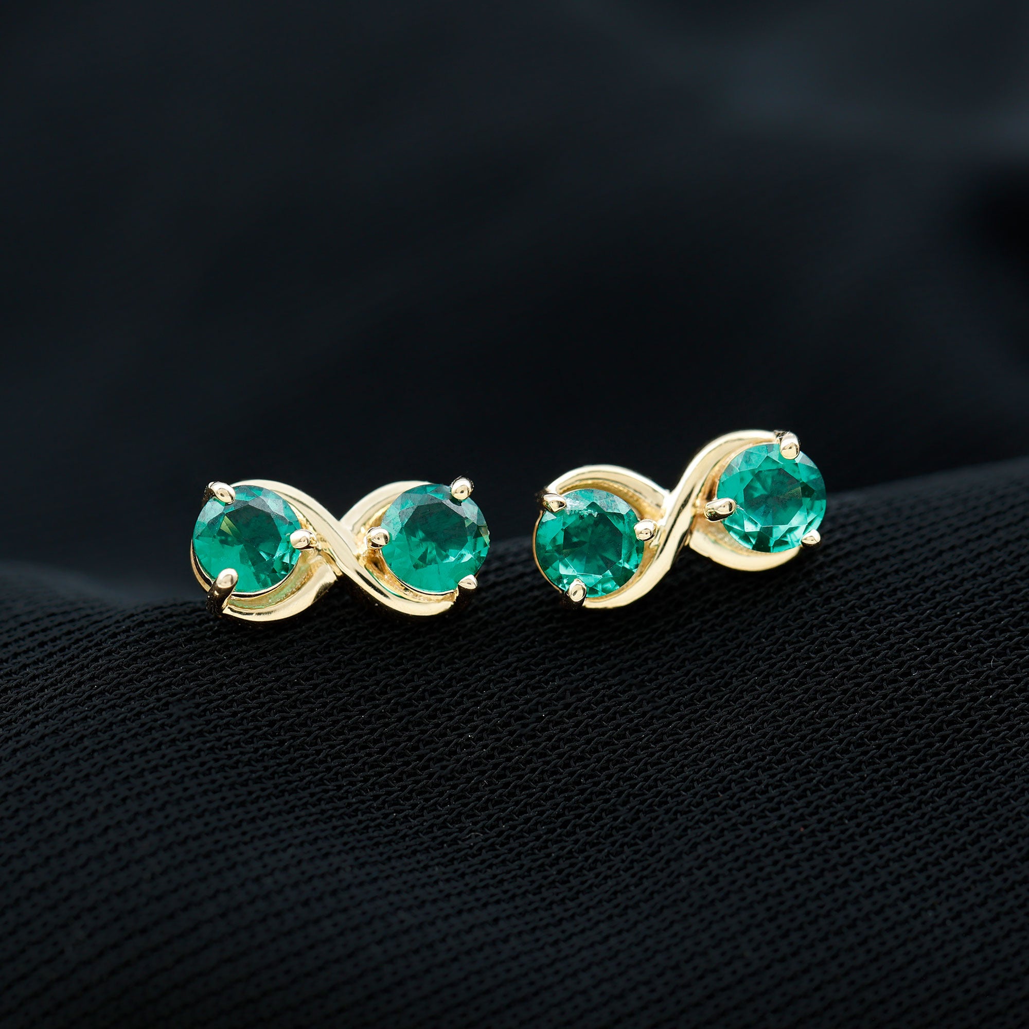 Two Stone Lab Grown Emerald Infinity Stud Earrings Lab Created Emerald - ( AAAA ) - Quality - Rosec Jewels