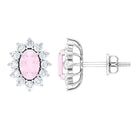 1.75 CT Oval Cut Rose Quartz and Diamond Starburst Stud Earrings Rose Quartz - ( AAA ) - Quality - Rosec Jewels