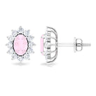 1.75 CT Oval Cut Rose Quartz and Diamond Starburst Stud Earrings Rose Quartz - ( AAA ) - Quality - Rosec Jewels