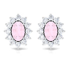 1.75 CT Oval Cut Rose Quartz and Diamond Starburst Stud Earrings Rose Quartz - ( AAA ) - Quality - Rosec Jewels