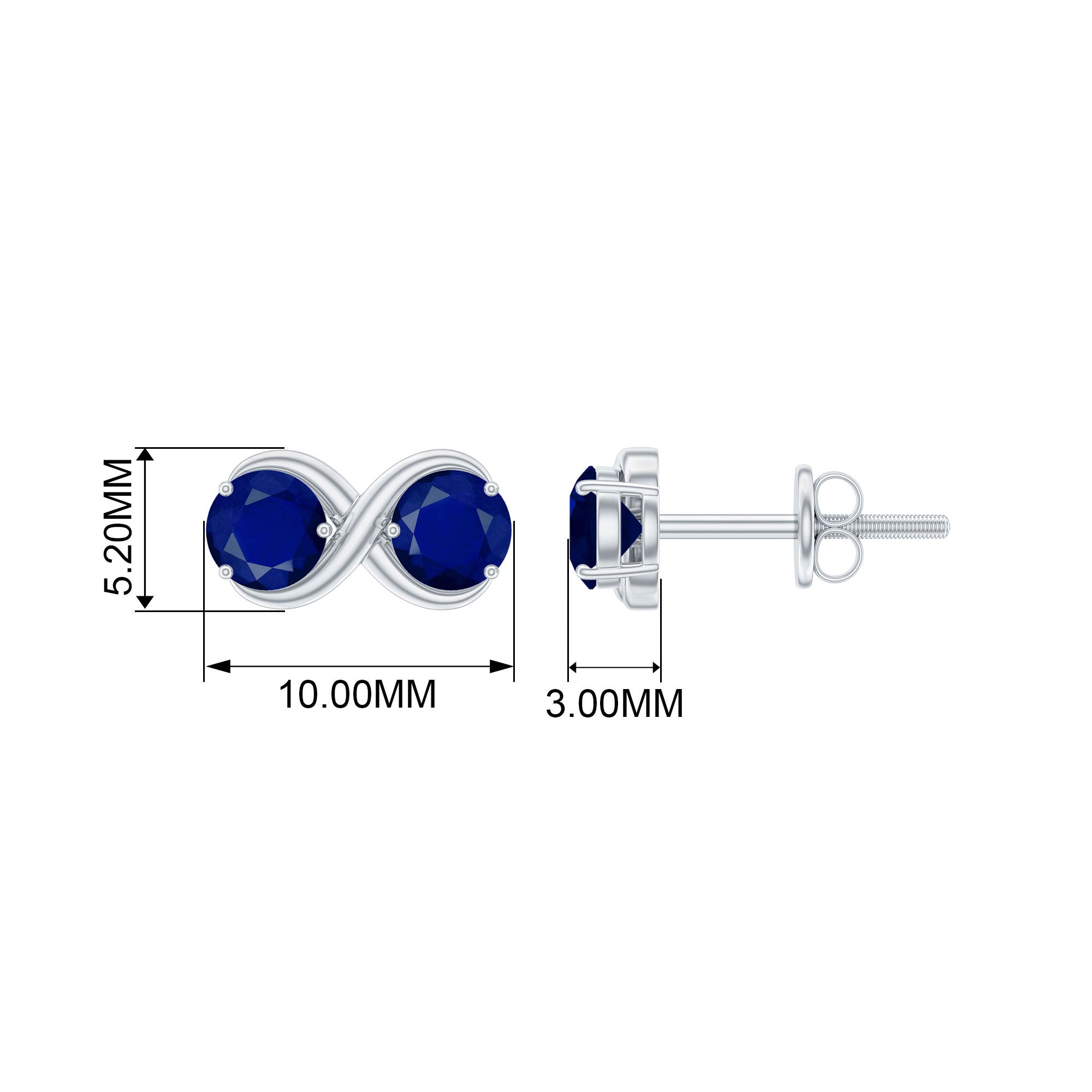 1.50 CT Simple Blue Sapphire Two Stone Infinity Stud Earrings Blue Sapphire - ( AAA ) - Quality - Rosec Jewels