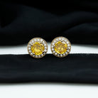 Classic Stud Earrings with Lab Grown Yellow Sapphire and Diamond Halo Lab Created Yellow Sapphire - ( AAAA ) - Quality - Rosec Jewels