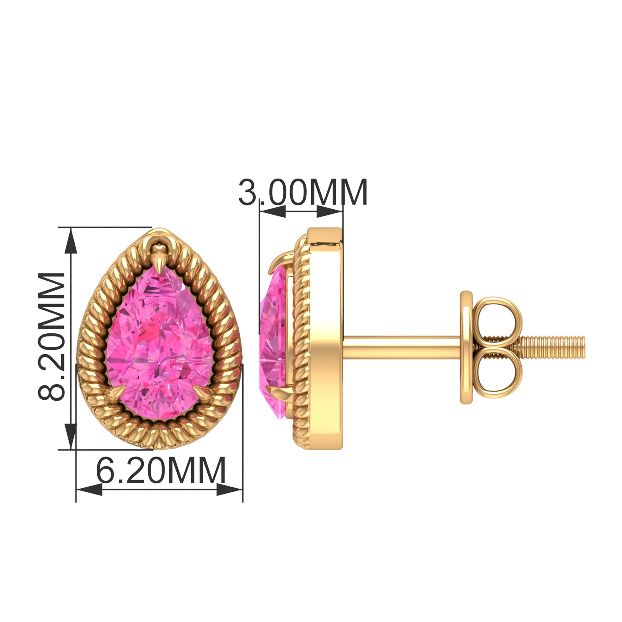 Pear Cut Pink Sapphire Solitaire Stud Earrings in Rope Frame Pink Sapphire - ( AAA ) - Quality - Rosec Jewels